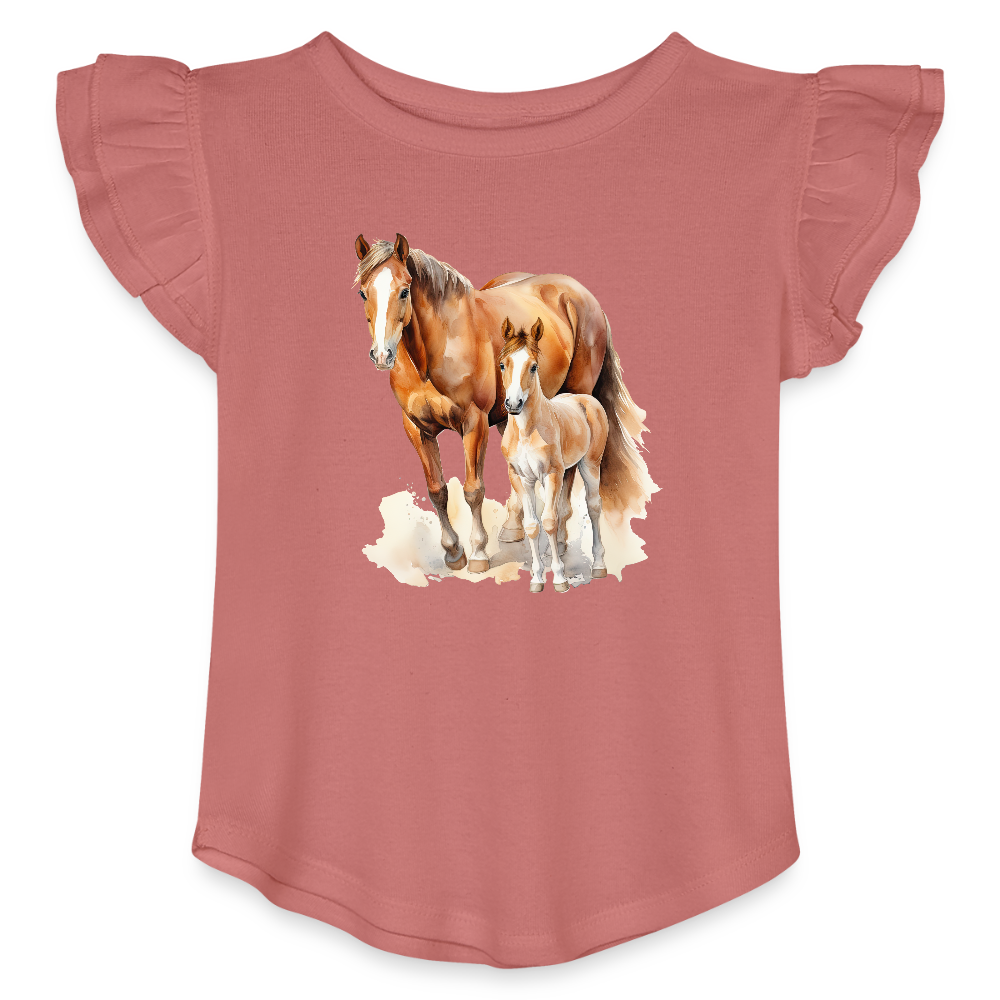 Horses Toddler Girls Flutter T-shirt - mauve