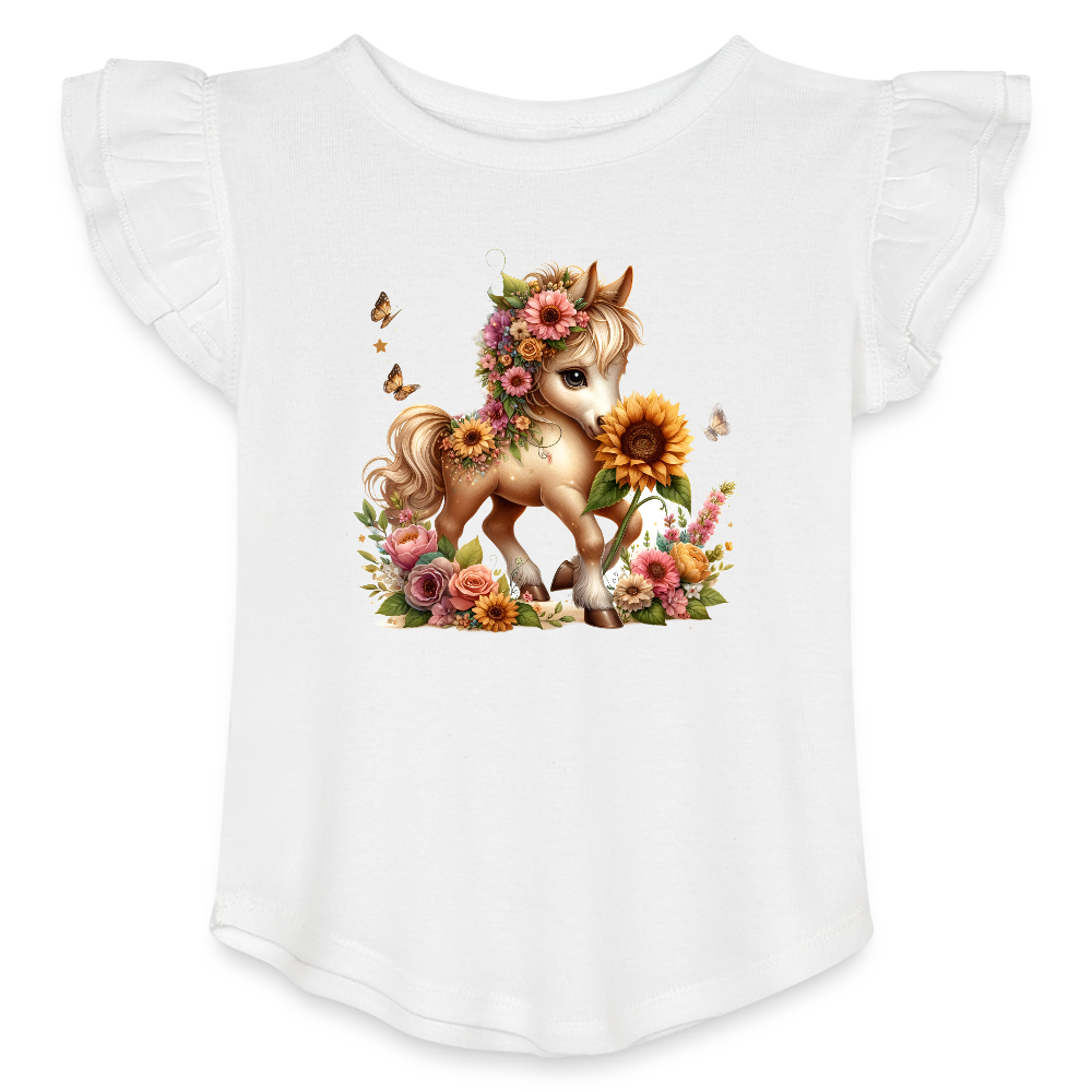 Floral Horse Toddler Girls Flutter T-shirt - white
