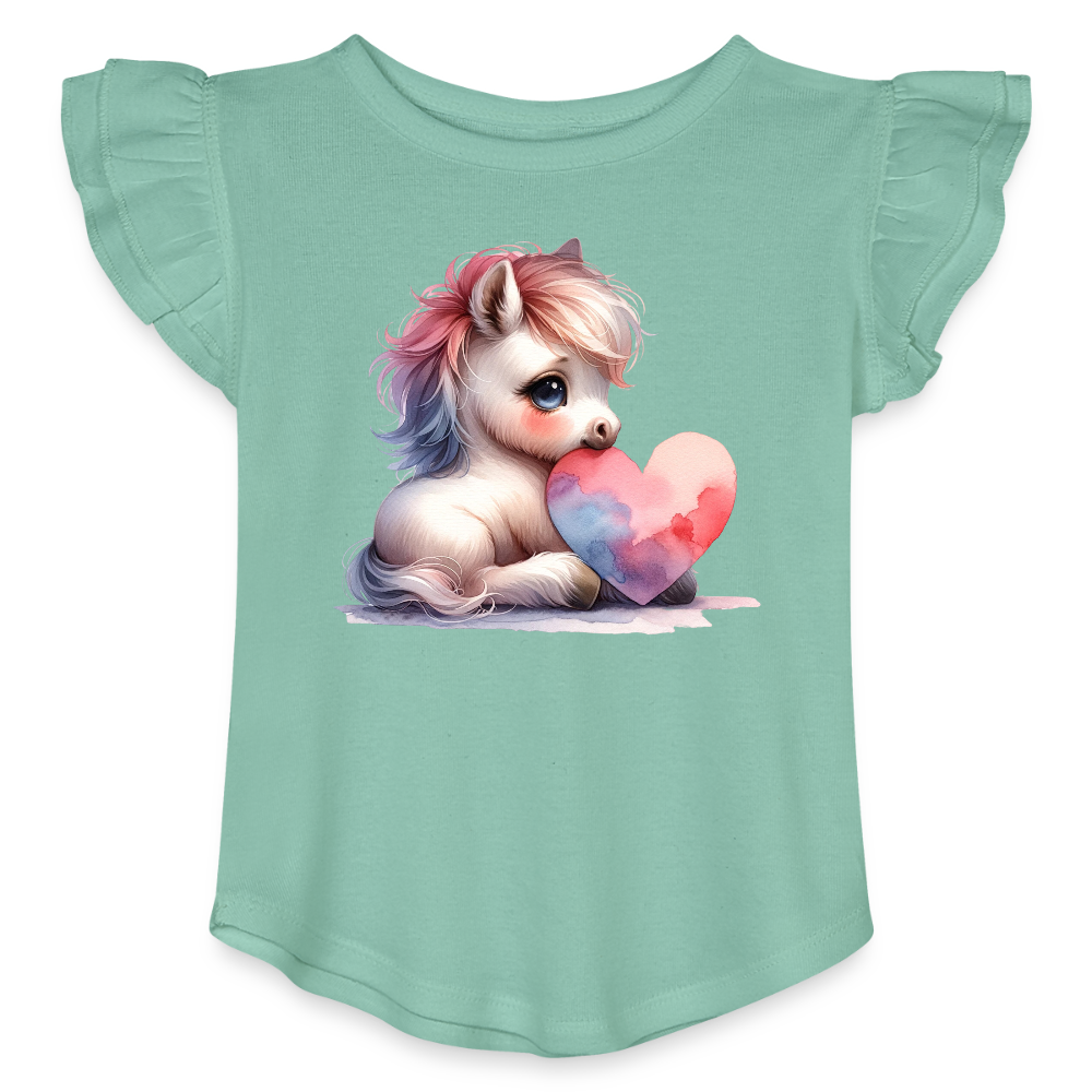 Heart Horse Toddler Girls Flutter T-shirt - saltwater