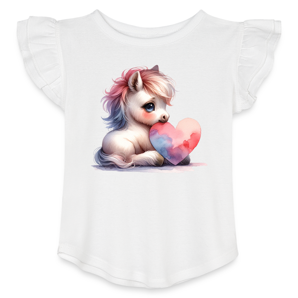 Heart Horse Toddler Girls Flutter T-shirt - white