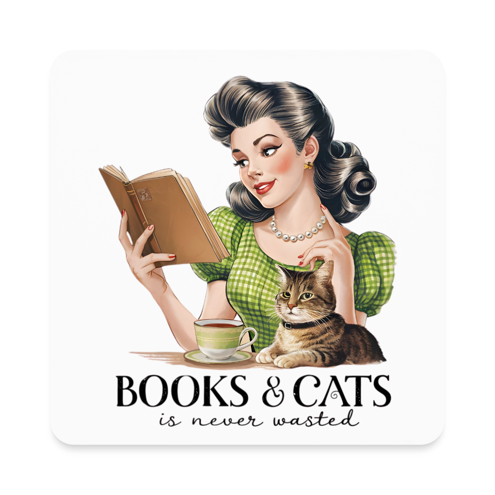Books & Cats Square Magnet - white