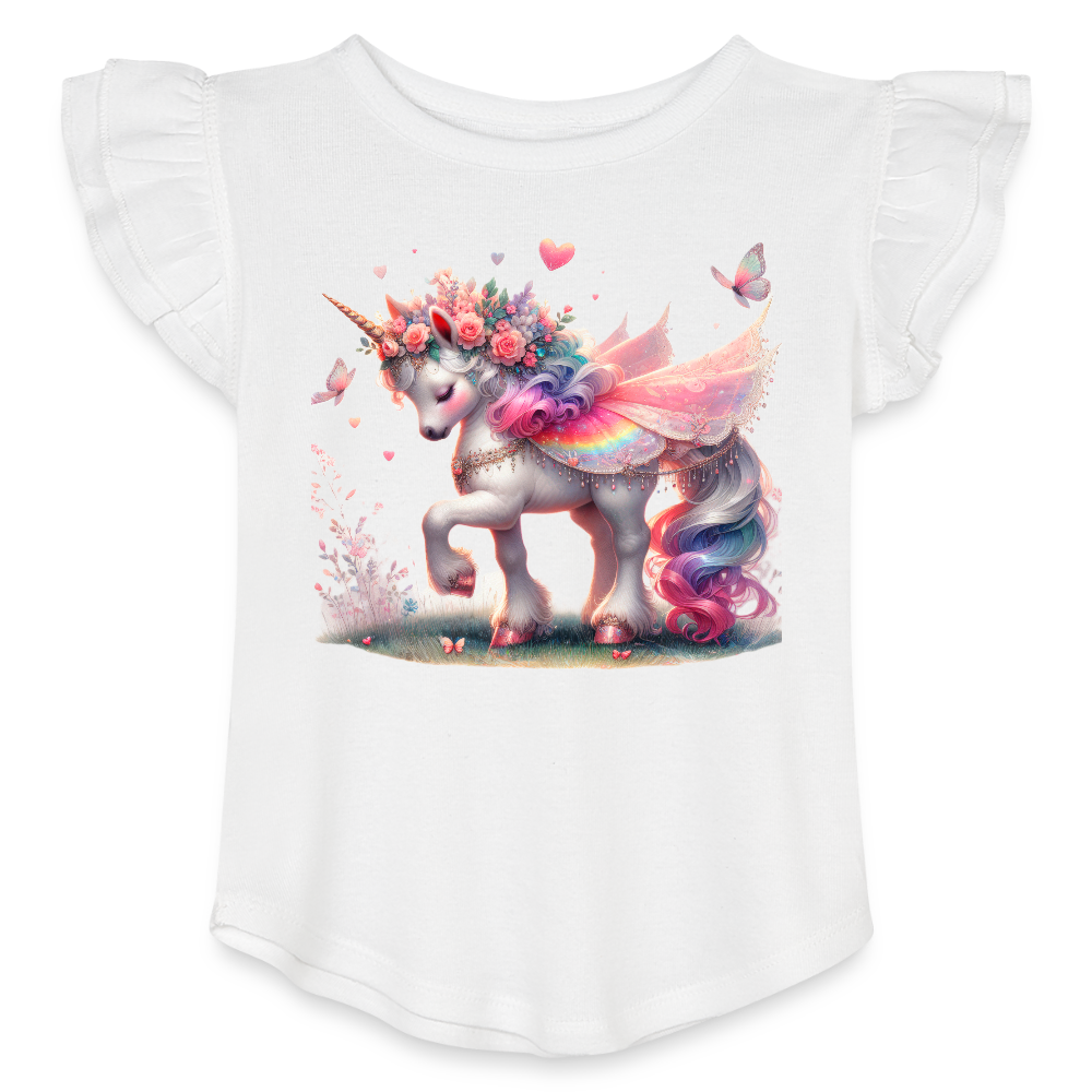 Toddler Girls Flutter T-shirt-Unicorn - white