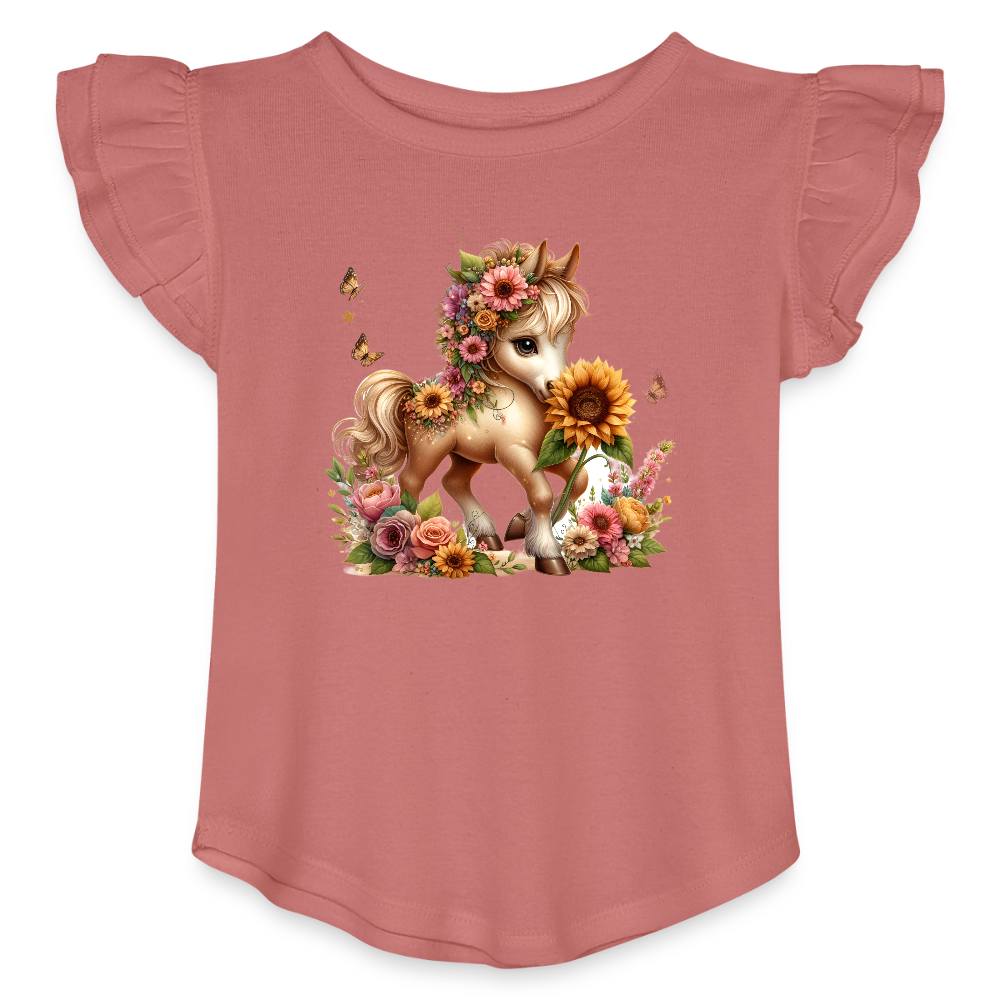 Floral Horse Toddler Girls Flutter T-shirt - mauve