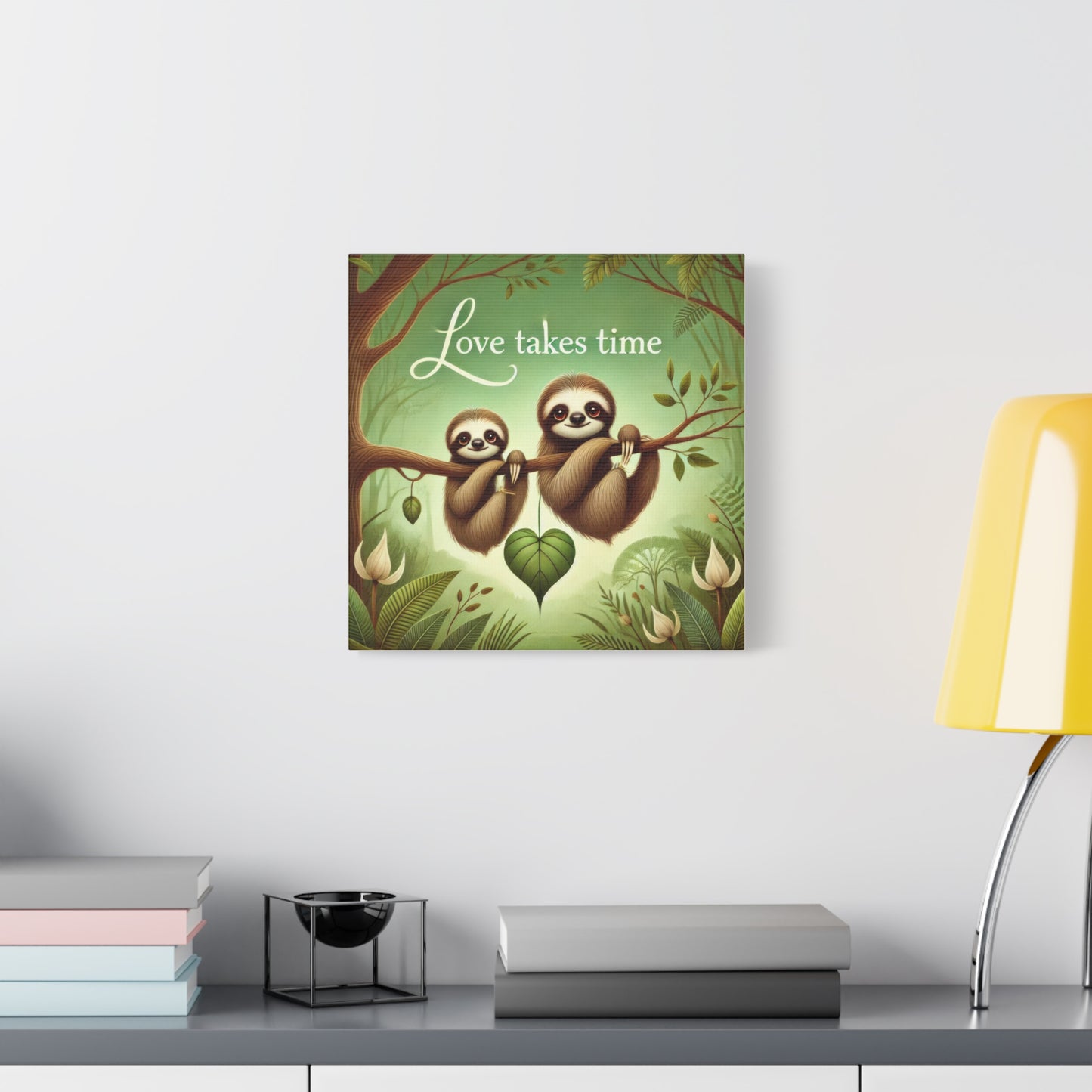Sloth Love Canvas Wall Art, Cute Nursery Decor, Animal Illustration, Gift for Sloth Lovers, Children's Room, Love Takes Time Quote