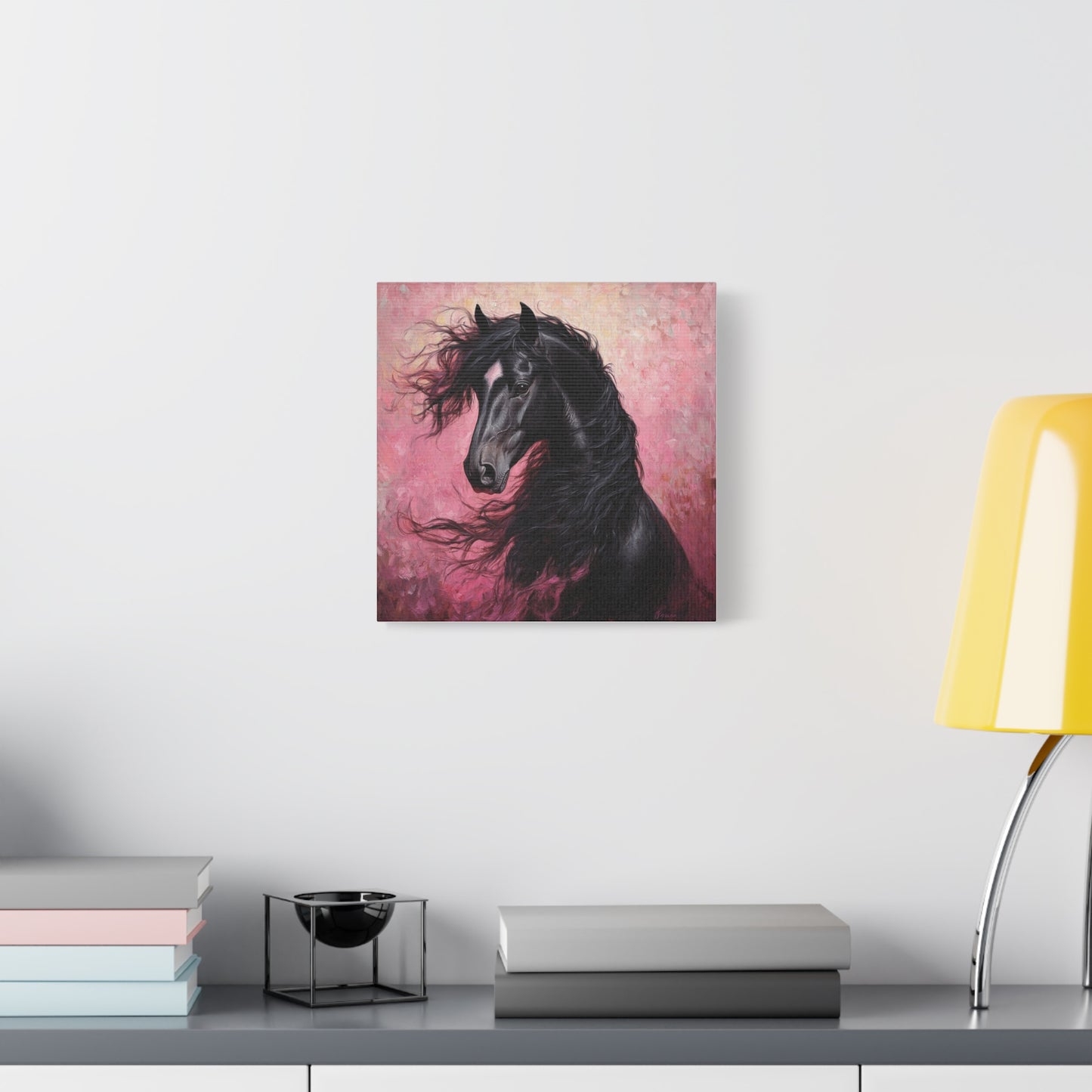 Black Horse Framed Canvas Wall Art, Equine Decor, Equestrian Gift, Horse Lover Home Decor, Rustic Wall Art, Animal Painting