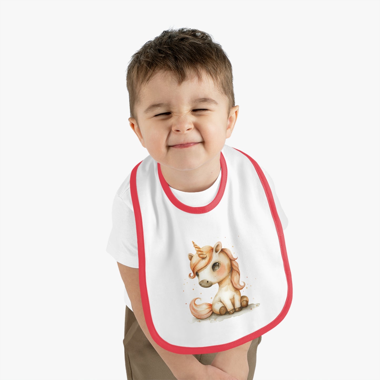 Unicorn Baby Bib with Contrast Trim | Cute Bib for Infants, Toddler Feeding, Gift for Baby Showers, Nursery Decor, Fun Mealtime Essential