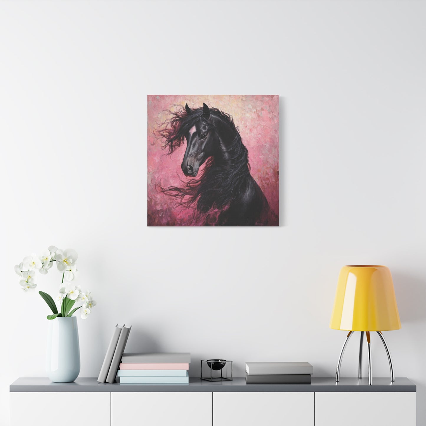 Black Horse Framed Canvas Wall Art, Equine Decor, Equestrian Gift, Horse Lover Home Decor, Rustic Wall Art, Animal Painting