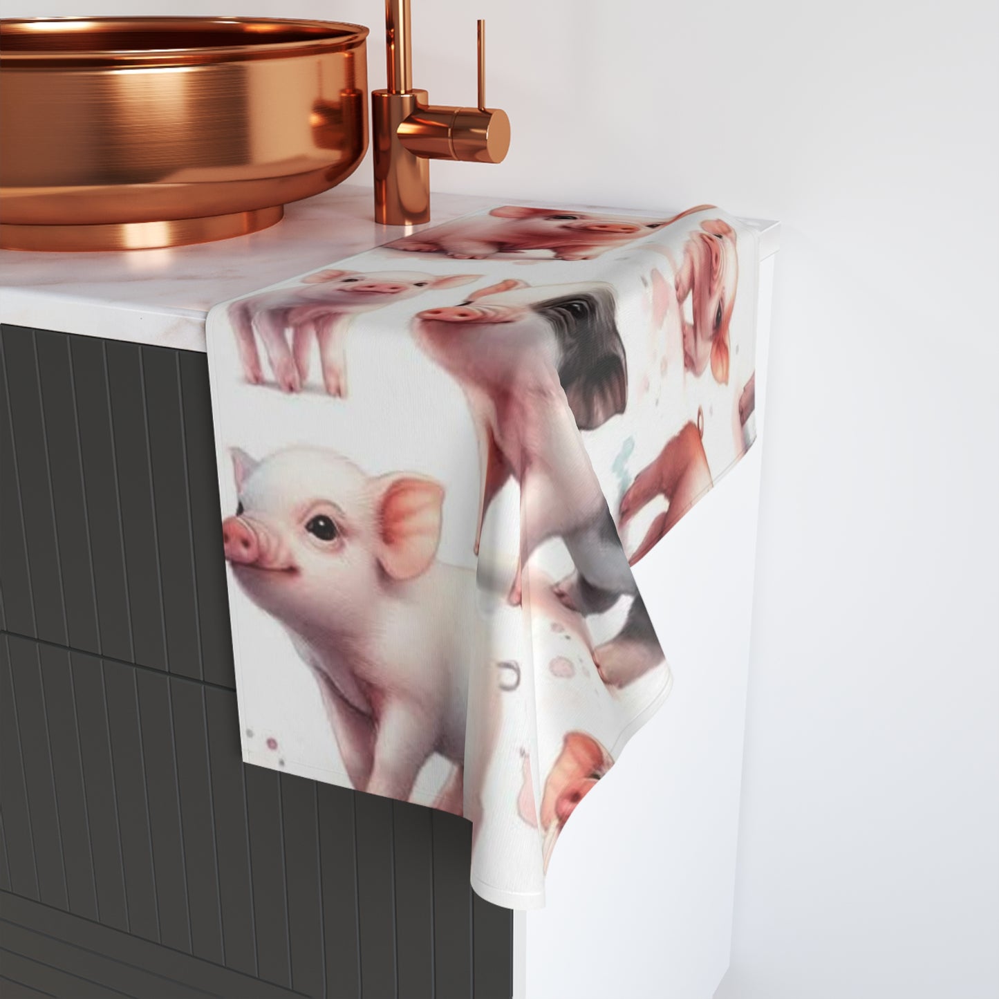 Cute Pig Hand Towel - Farmhouse Decor, Kitchen Towel, Animal Lover Gift, Fun Bathroom Accent, Unique Gift Idea