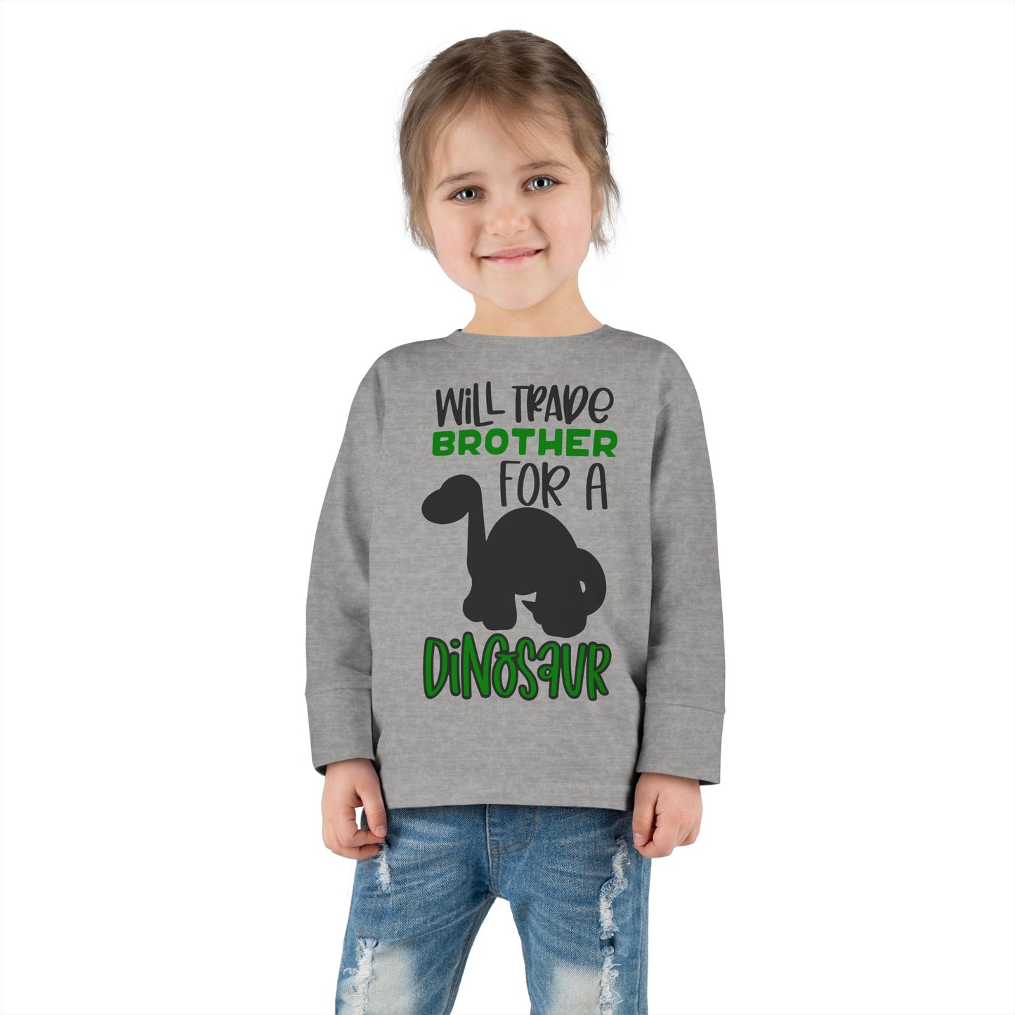 Dinosaur-Themed Toddler Long Sleeve Tee - 'Will Trade Brother for a Dinosaur', Cute Kids' Apparel, Birthday Gift, Toddler Fashion, [...]