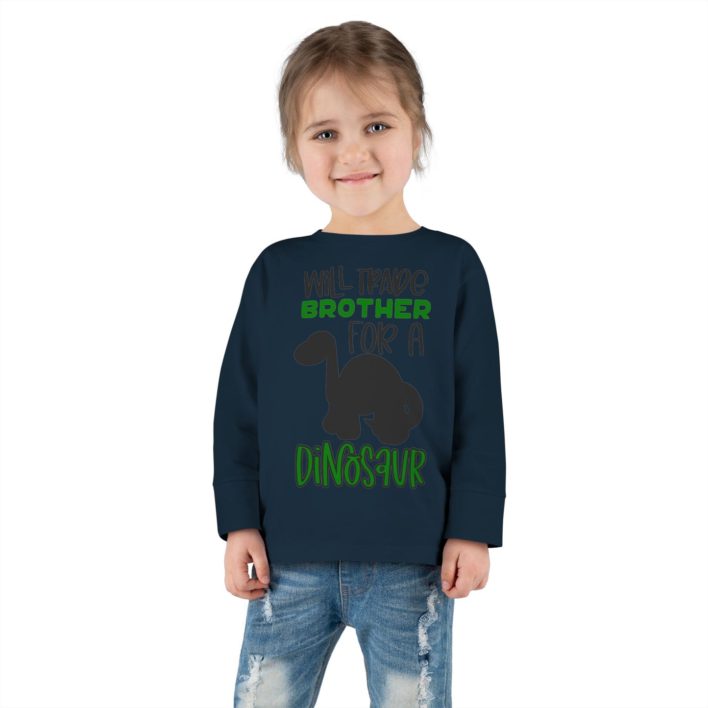 Dinosaur-Themed Toddler Long Sleeve Tee - 'Will Trade Brother for a Dinosaur', Cute Kids' Apparel, Birthday Gift, Toddler Fashion, [...]