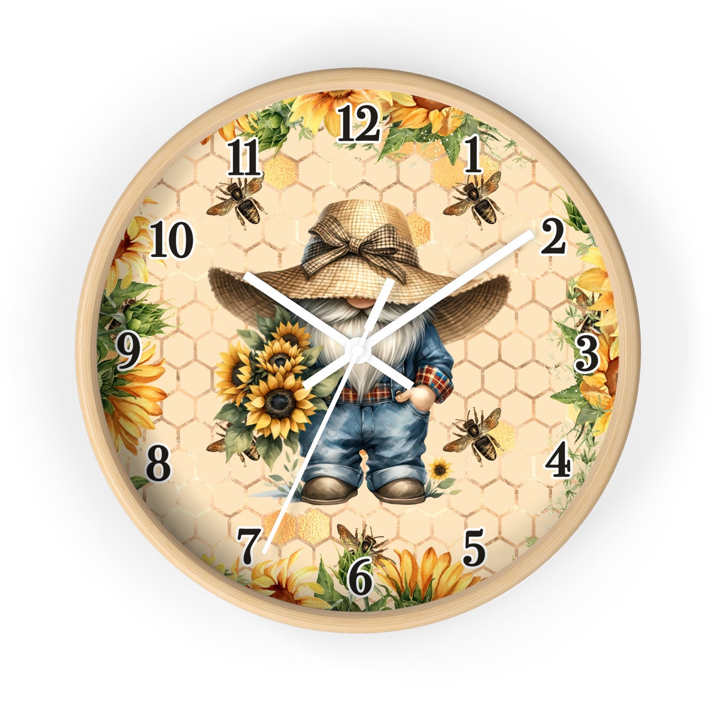 Sunflower Farmer Wall Clock, Rustic Home Decor, Farmhouse Gift, Bee Theme Clock, Country Style Wall Art