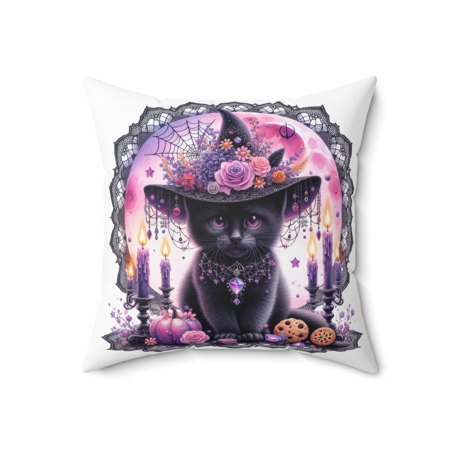 Whimsical Halloween Cat Pillow, Cozy Home Decor, Throw Pillow for Cat Lovers, Spooky Decor, Unique Gift for Halloween