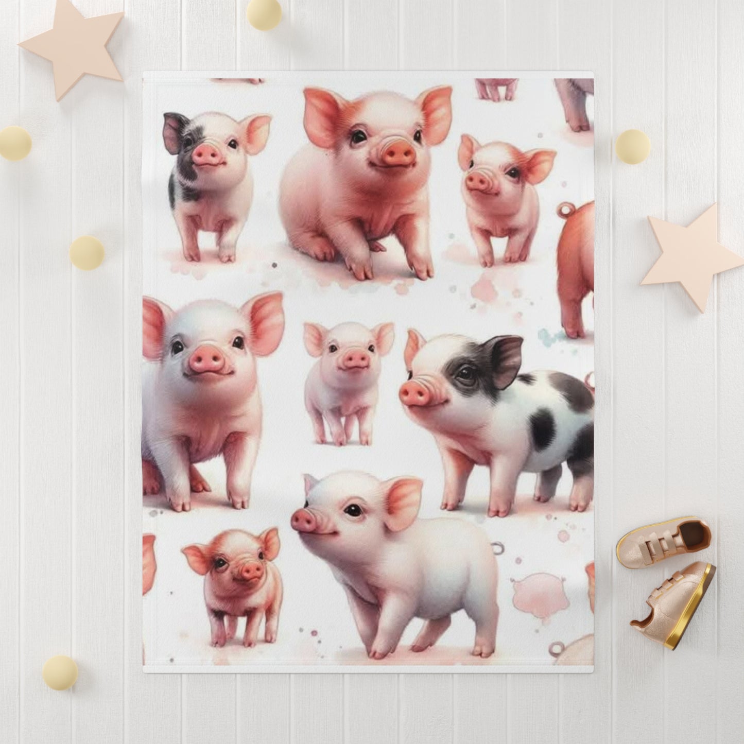 Cute Piggy Fleece Baby Blanket, Nursery Decor, Baby Shower Gift, Soft Throw for Infants, Cozy Baby Blanket