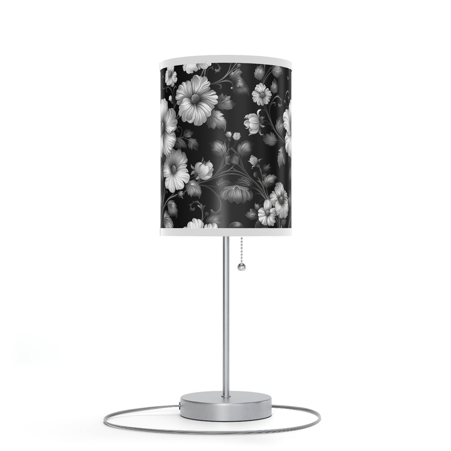 Elegant Floral Table Lamp, Modern Home Decor, Bedroom Lighting, Living Room Accent, Gift for Her, Black and White Style