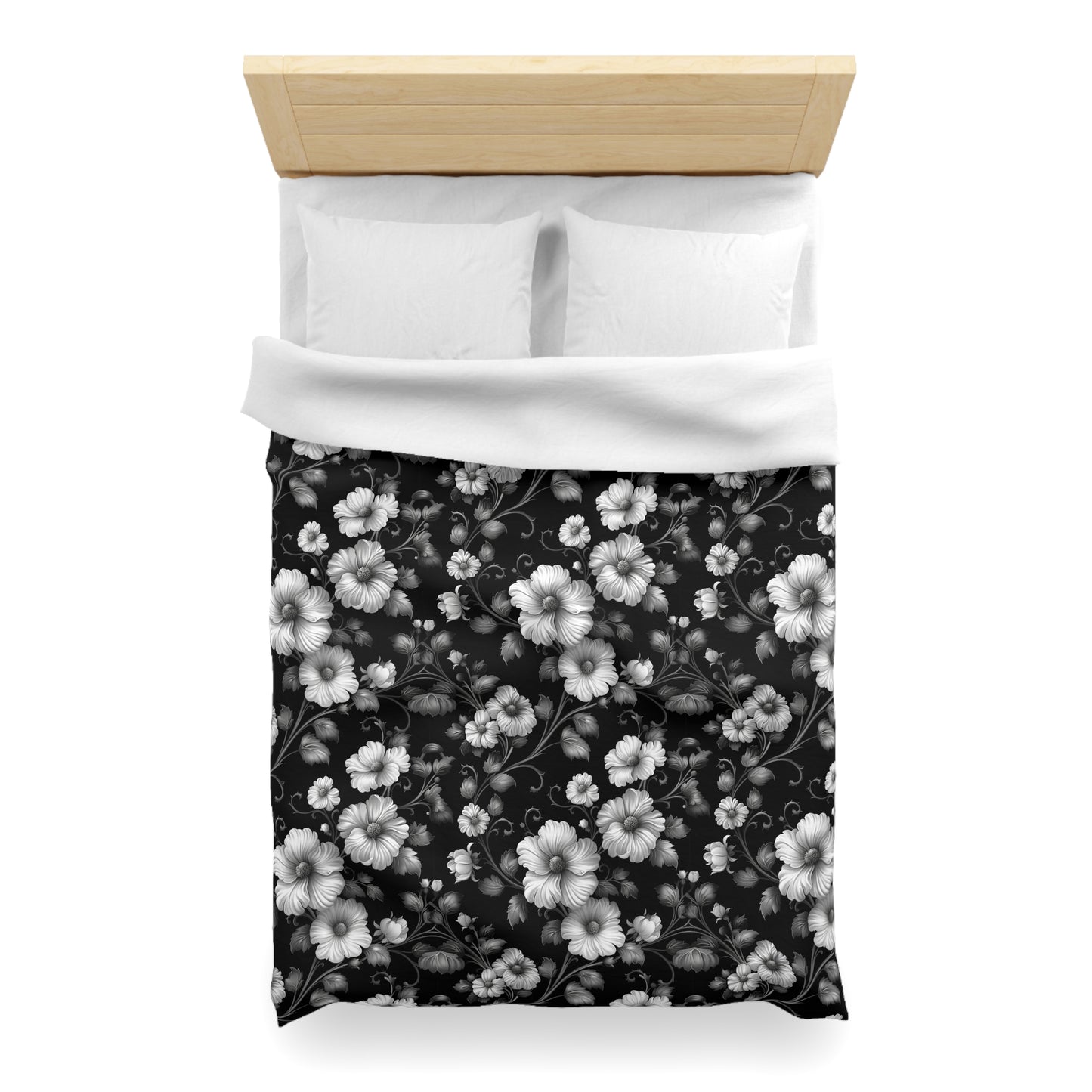 Floral Microfiber Duvet Cover | Elegant Black & White Bedding, Boho Home Decor, Gift for Her, Cozy Bedroom Essentials, Floral Decor