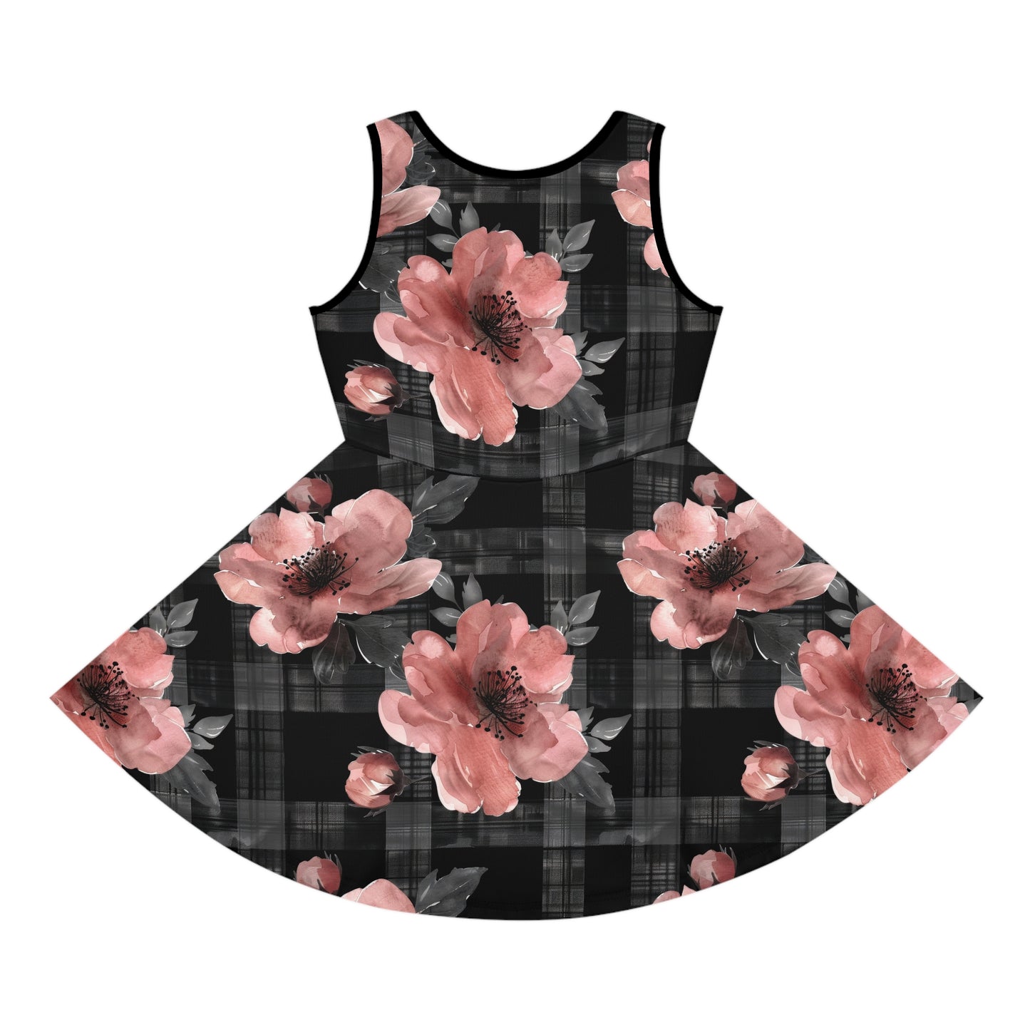 Black Plaid Floral Girls' Sundress