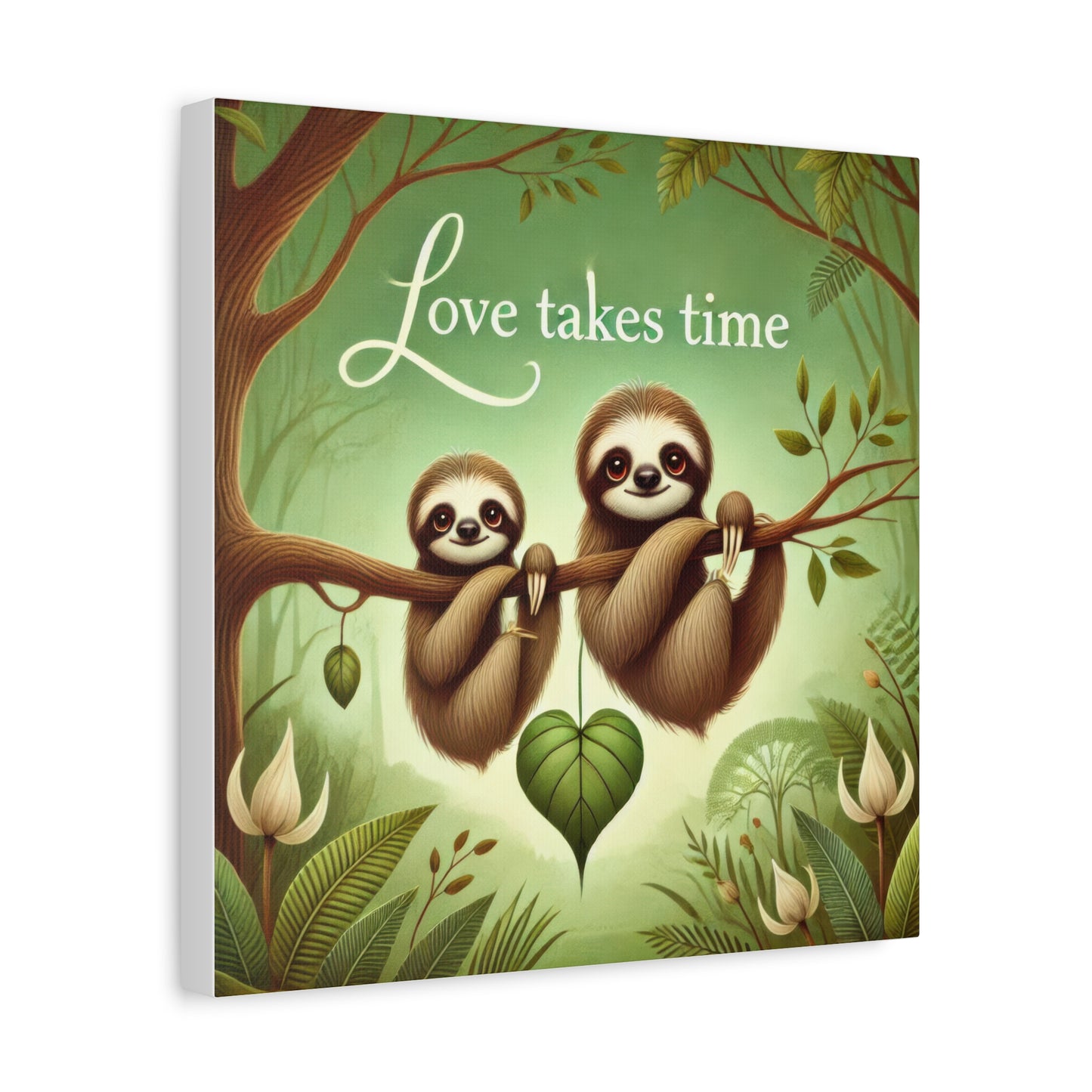 Sloth Love Canvas Wall Art, Cute Nursery Decor, Animal Illustration, Gift for Sloth Lovers, Children's Room, Love Takes Time Quote