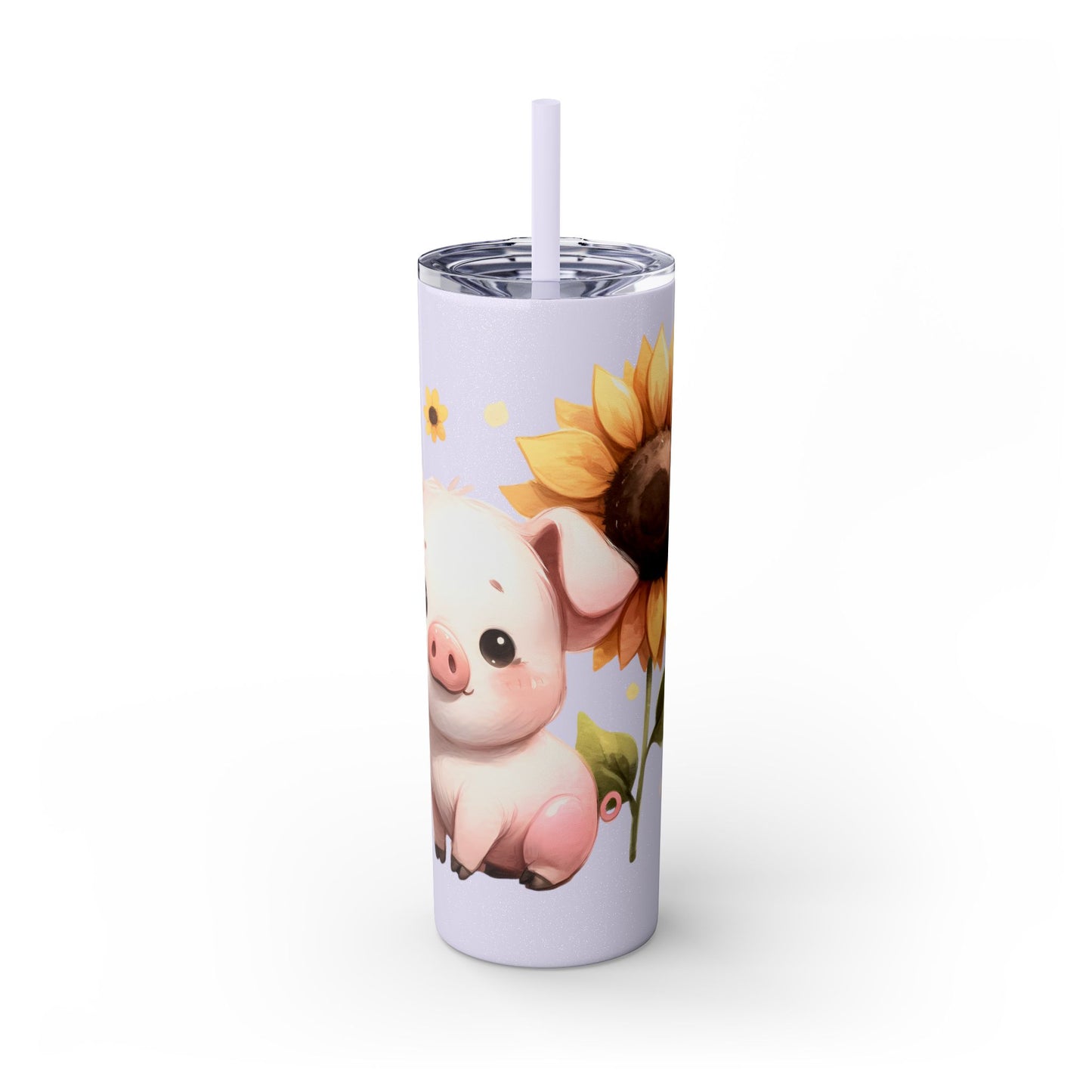 Cute Piggy Skinny Tumbler with Straw, Pig Tumbler, Sunflower Cup, Farmhouse Decor, Gift for Animal Lovers, Fun Drinkware