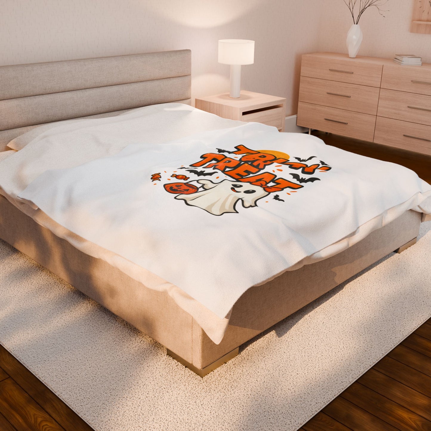 Halloween Plush Blanket, Cozy Fall Decor, Trick or Treat Throw Blanket, Spooky Season Gift, Kids Halloween Home Accessory