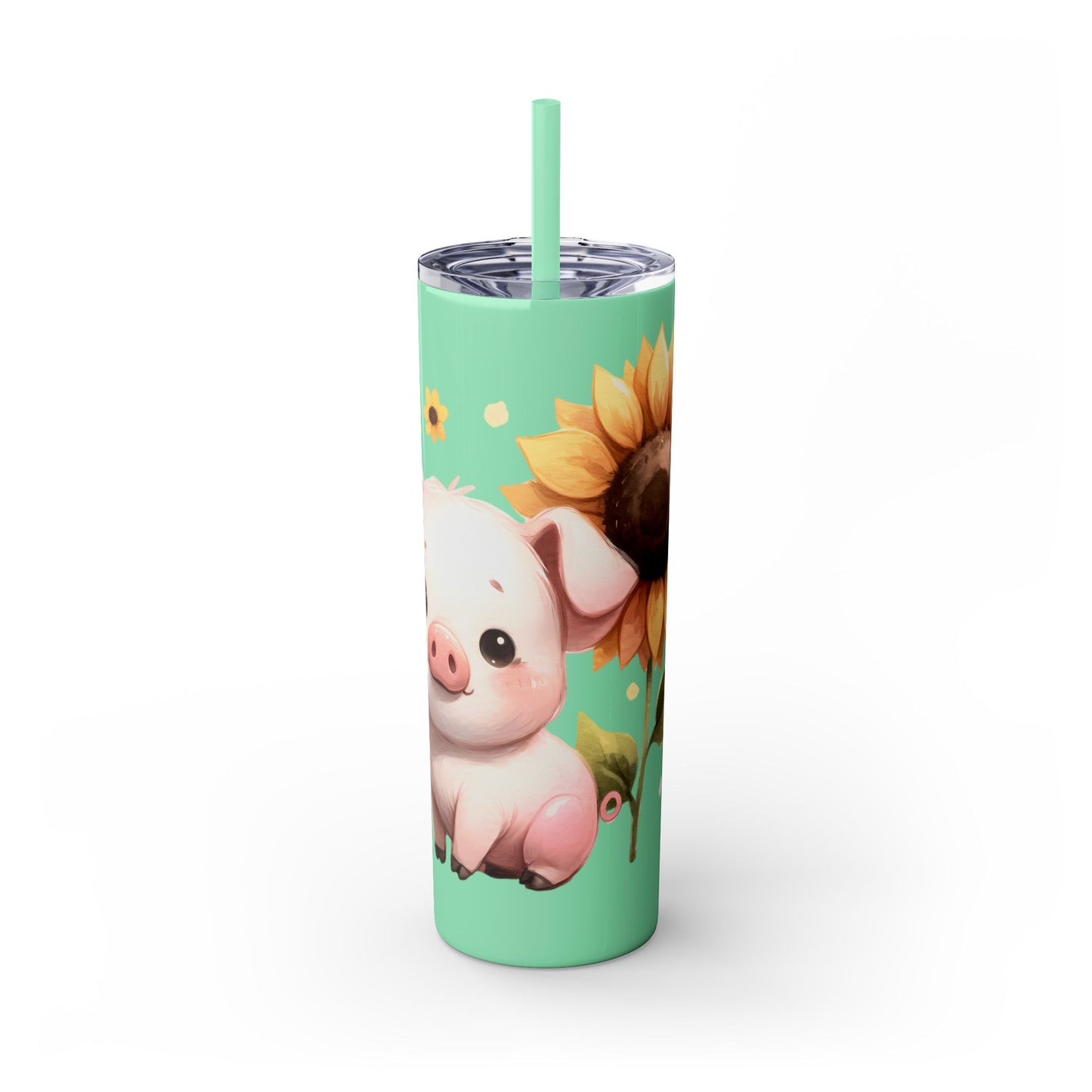 Cute Piggy Skinny Tumbler with Straw, Pig Tumbler, Sunflower Cup, Farmhouse Decor, Gift for Animal Lovers, Fun Drinkware