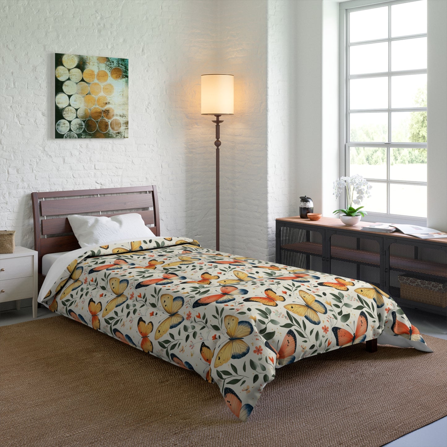 Butterfly Floral Comforter - Cozy Blanket for Home Décor, Bedroom Essentials, Gift for Nature Lovers, Spring Decor, Kids Room Bedding