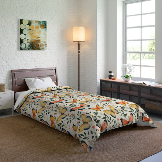 Butterfly Floral Comforter - Cozy Blanket for Home Décor, Bedroom Essentials, Gift for Nature Lovers, Spring Decor, Kids Room Bedding