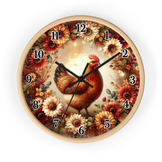 Rustic Chicken Wall Clock, Farmhouse Decor, Kitchen Wall Art, Gift for Chicken Lovers, Country Style Clock
