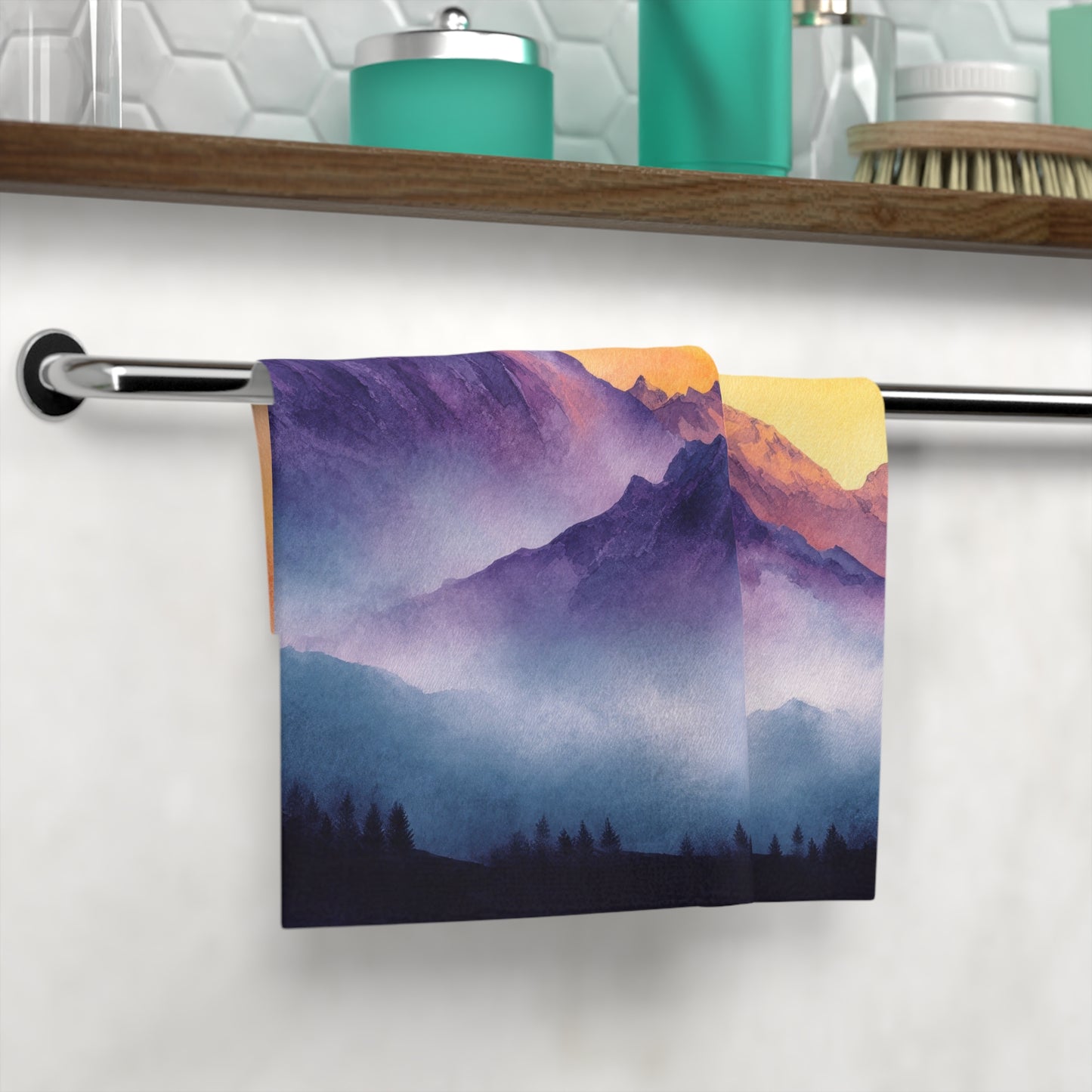Mountain Sunrise Face Towel, Soft and Absorbent, Nature Lover Gift, Spa Essential, Bathroom Decor, Travel Accessory, Eco-Friendly