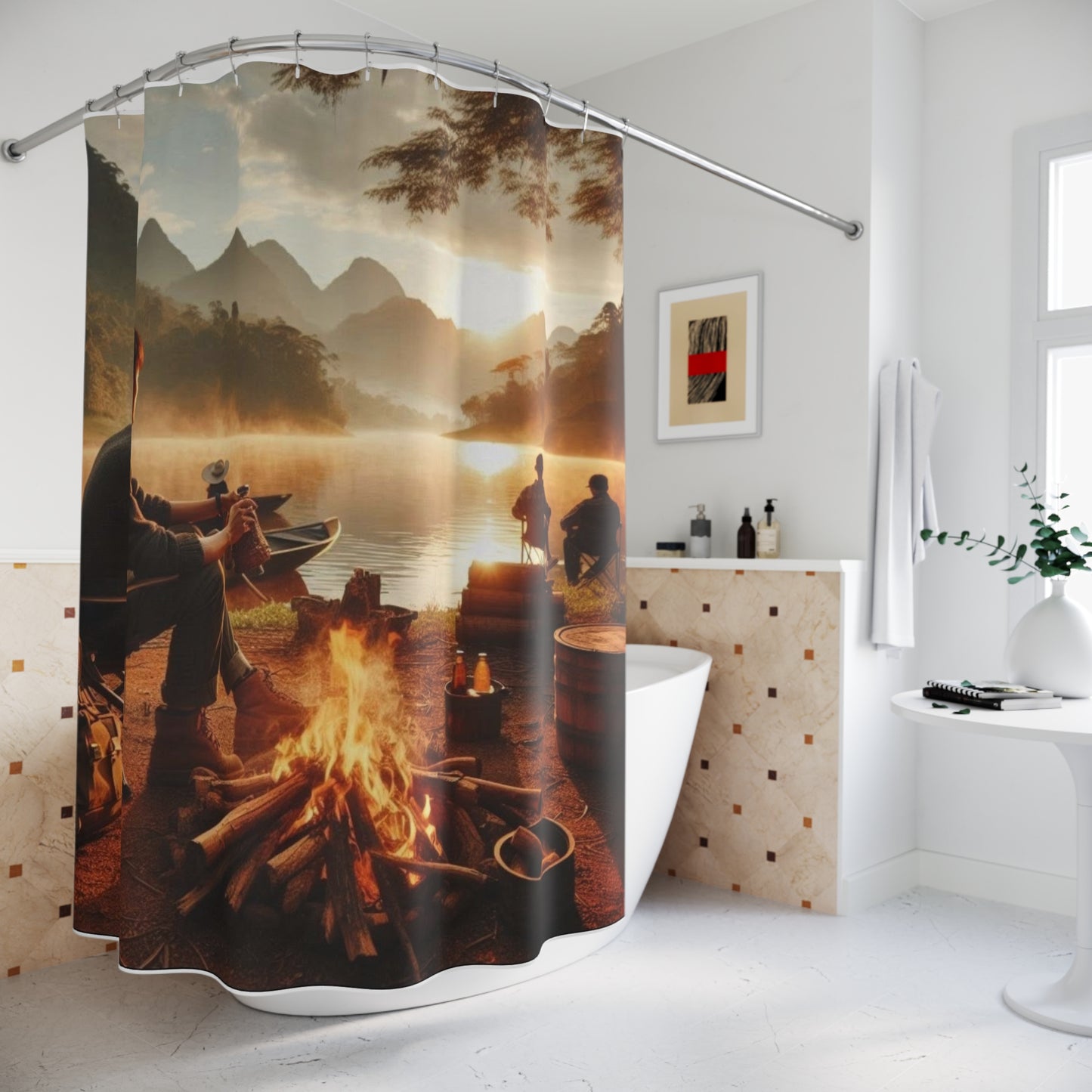 Campfire Serenity Shower Curtain - Outdoor Decor, Nature Vibe, Bathroom Accessories, Gift for Nature Lovers, Camping Enthusiasts