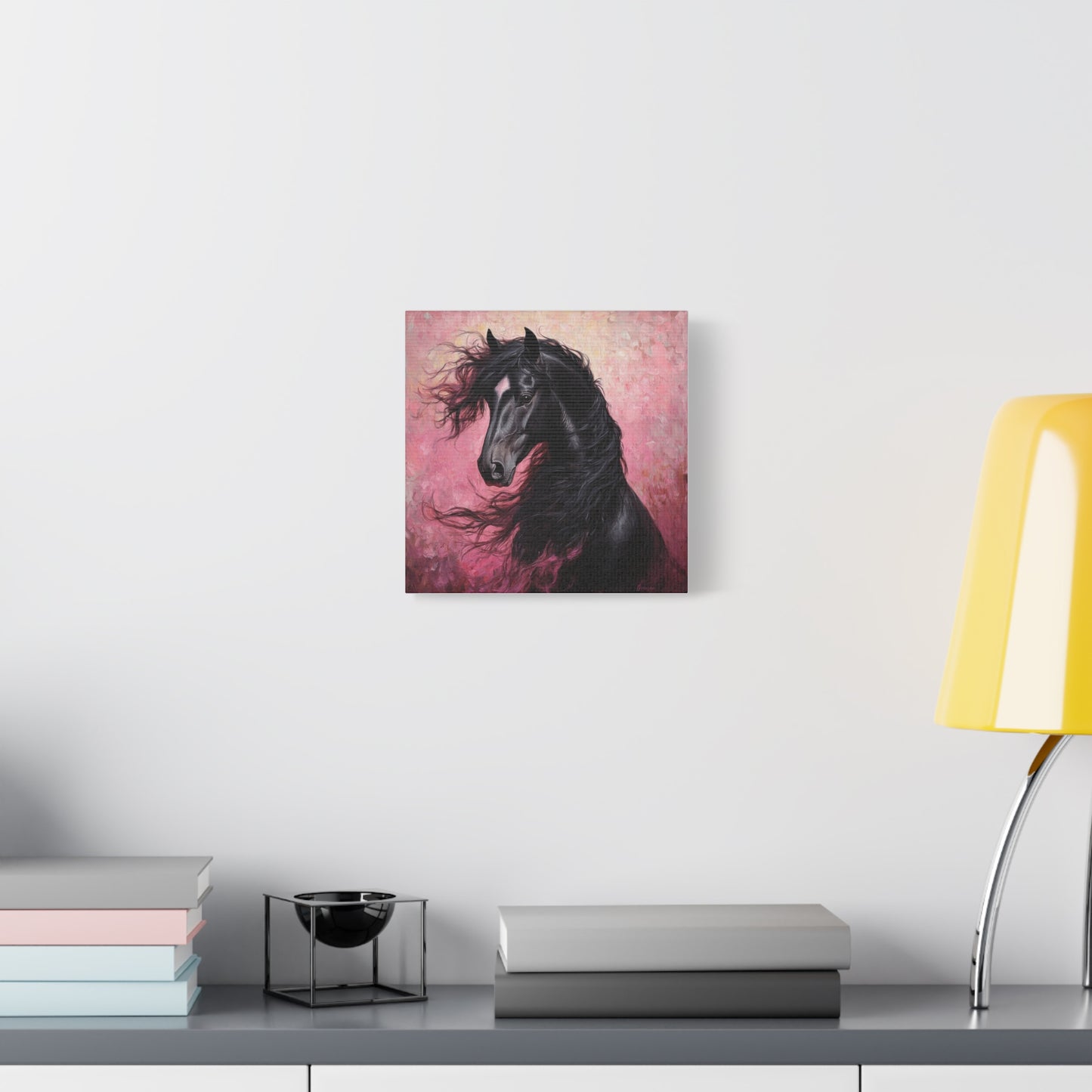Black Horse Framed Canvas Wall Art, Equine Decor, Equestrian Gift, Horse Lover Home Decor, Rustic Wall Art, Animal Painting