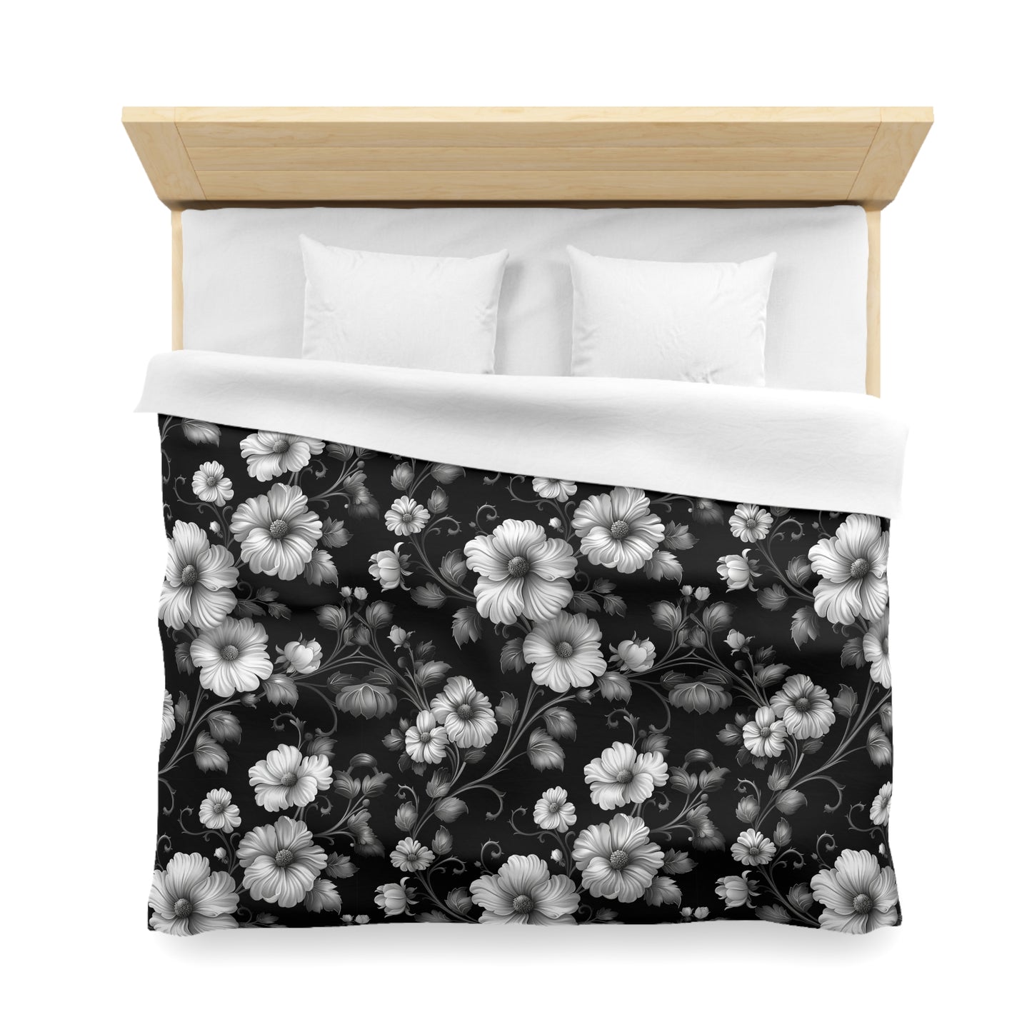 Floral Microfiber Duvet Cover | Elegant Black & White Bedding, Boho Home Decor, Gift for Her, Cozy Bedroom Essentials, Floral Decor
