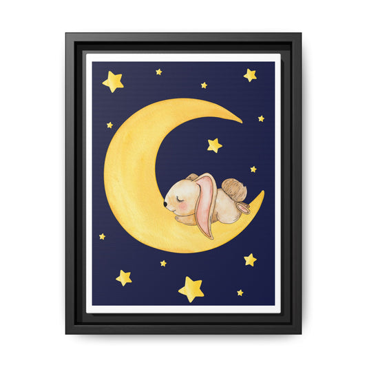 Whimsical Framed Artwork, Cute Bunny Moon Decor, Nursery Wall Art, Kid's Room Accent, Baby Shower Gift, Cozy Home Decor