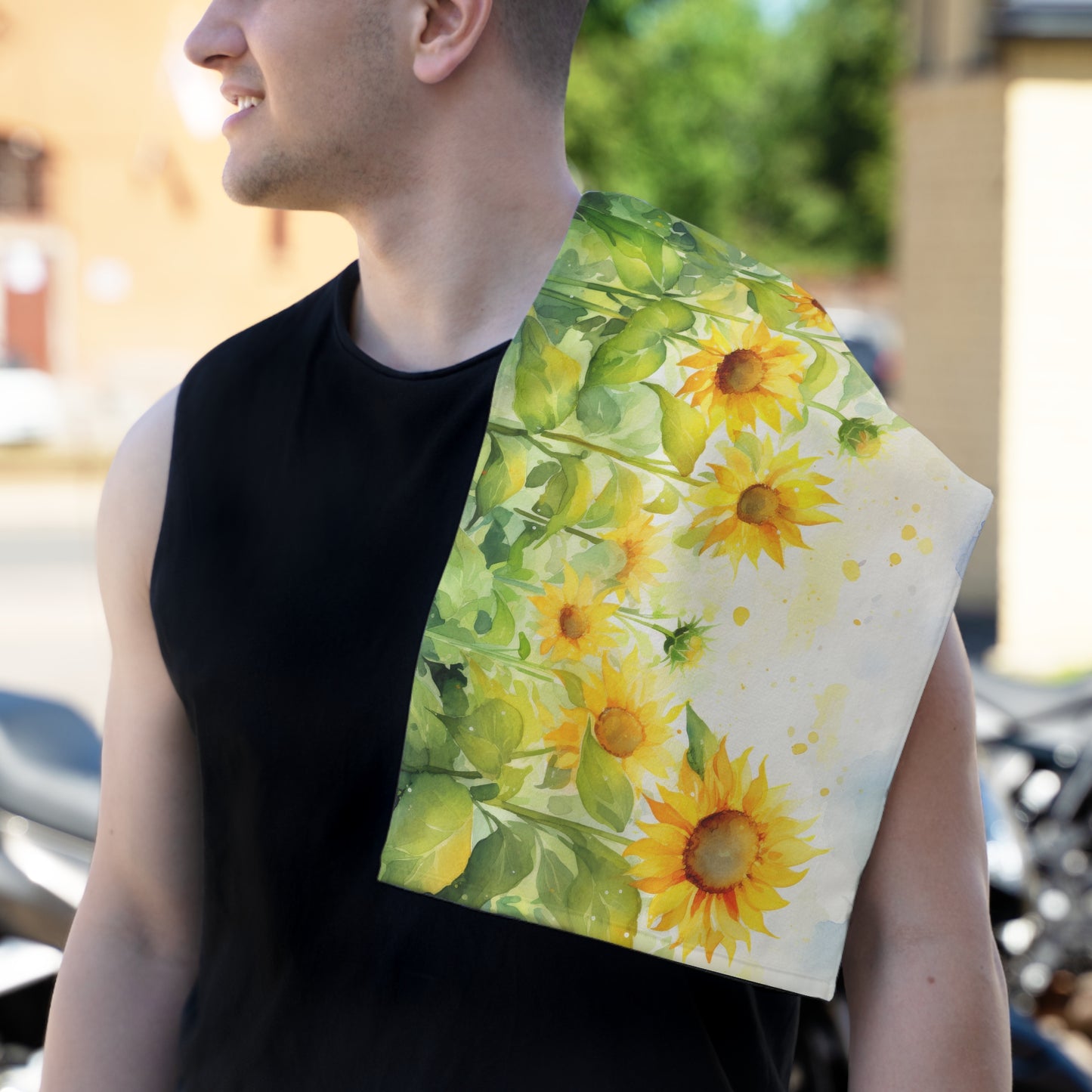 Sunflower Rally Towel, Bright Floral Sports Towel for Beach, Pool, Gym, Gift for Sports Enthusiasts, Summer Decor