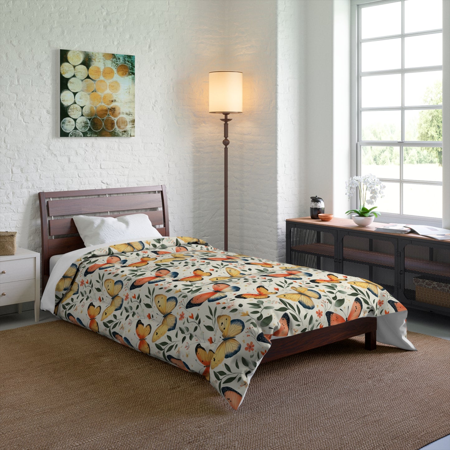Butterfly Floral Comforter - Cozy Blanket for Home Décor, Bedroom Essentials, Gift for Nature Lovers, Spring Decor, Kids Room Bedding