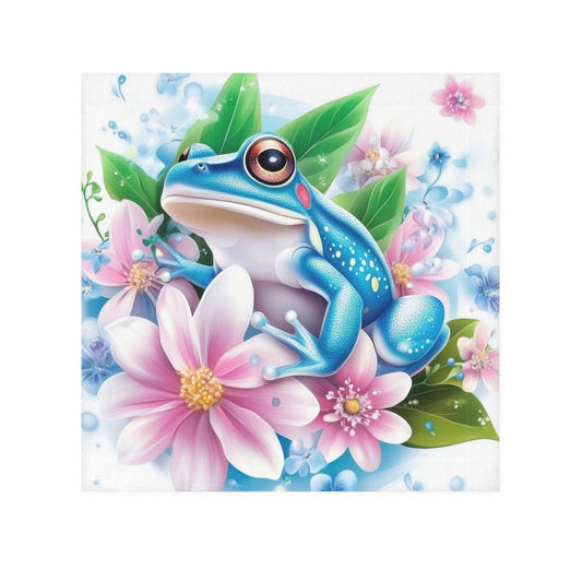 Vibrant Frog Face Towel, Floral Bathroom Accessory, Cute Guest Towel, Perfect for Nature Lovers, Spring Decor