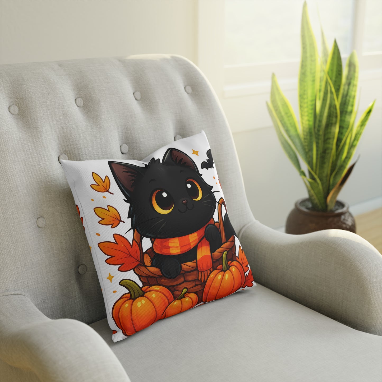 Cute Halloween Cat Cushion, Fall Decor, Cozy Home Accent, Cat Lover Gift, Autumn Pillow, Seasonal Cushion