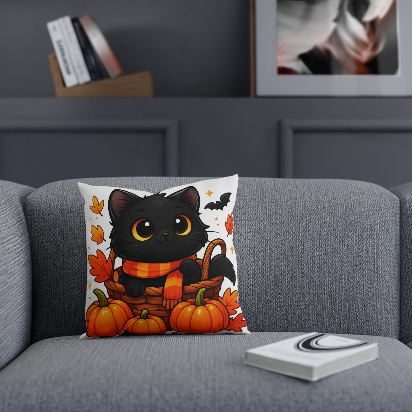 Cute Halloween Cat Cushion, Fall Decor, Cozy Home Accent, Cat Lover Gift, Autumn Pillow, Seasonal Cushion