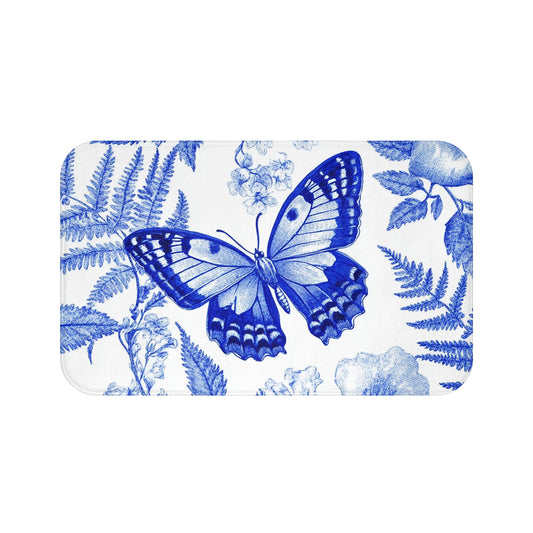 Elegant Butterfly Bath Mat, Floral Bathroom Decor, Blue Butterfly Home Accessory, Luxurious Bathing Experience, Gift for Nature Lovers