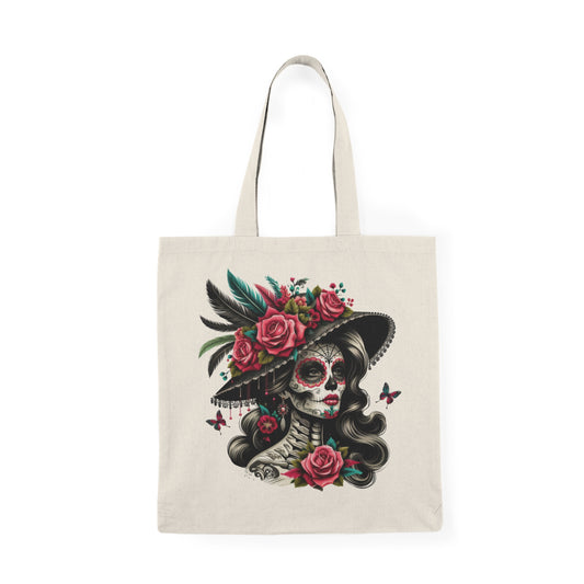 Floral Skull Tote Bag, Day of the Dead Bag, Eco-Friendly Shopping Tote, Boho Chic Shopper, Gift for Halloween, Festival Essentials