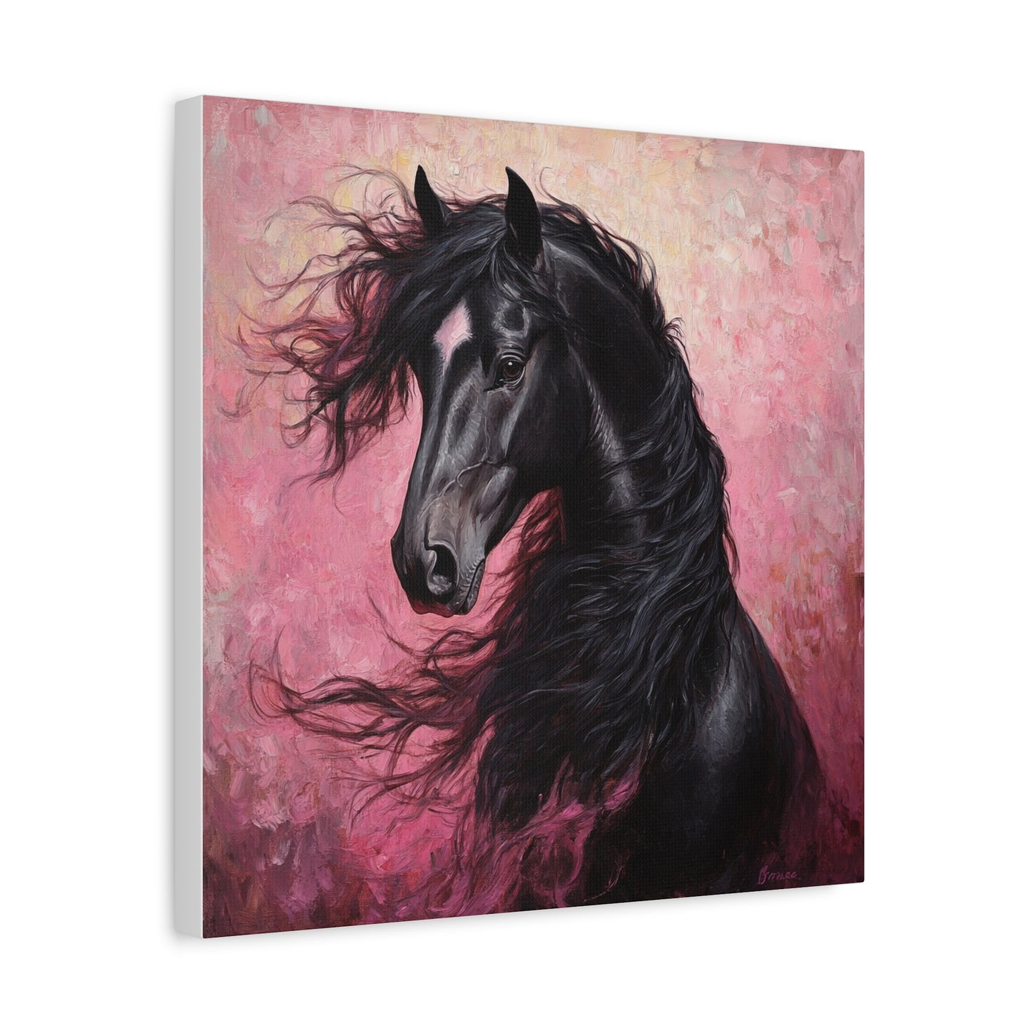 Black Horse Framed Canvas Wall Art, Equine Decor, Equestrian Gift, Horse Lover Home Decor, Rustic Wall Art, Animal Painting