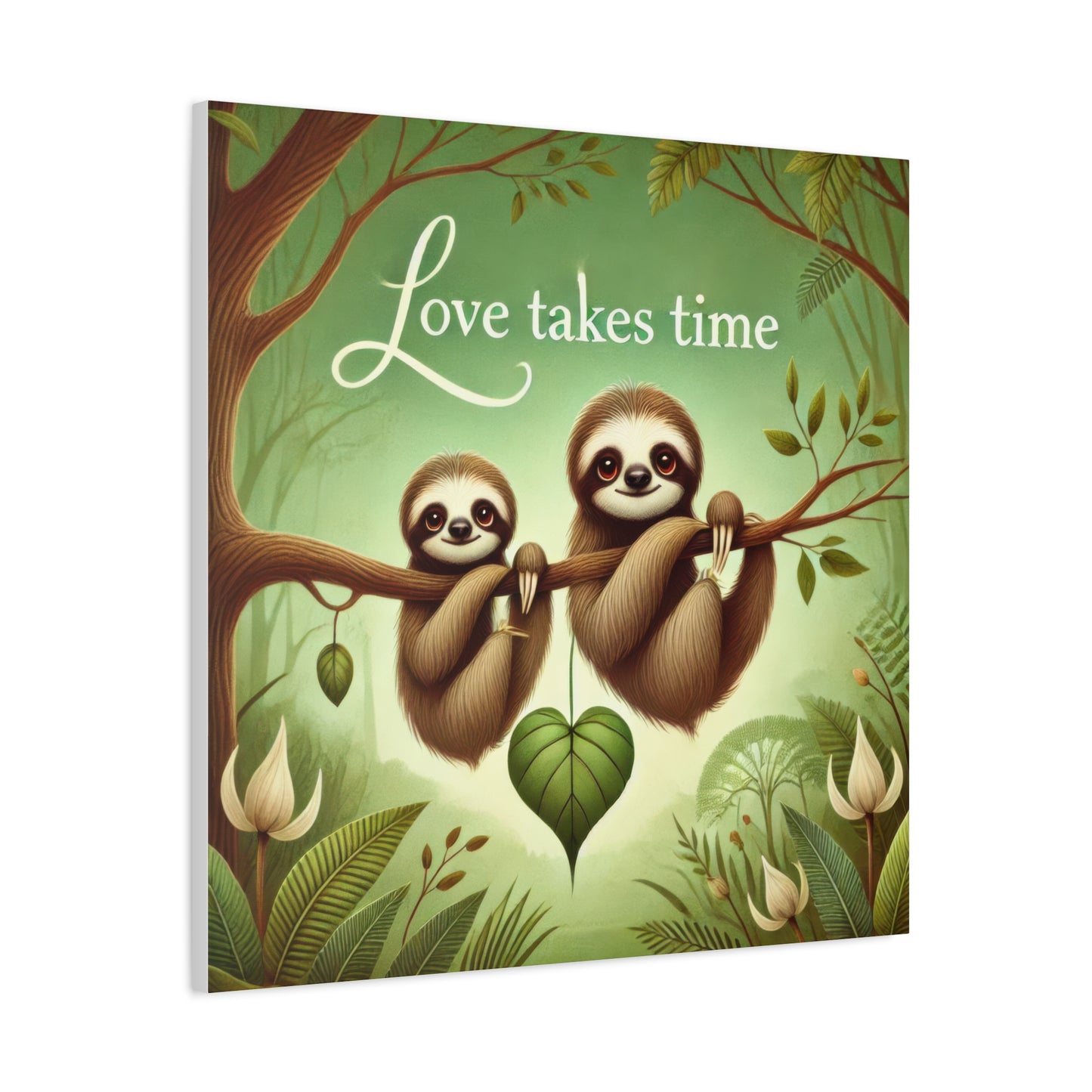 Sloth Love Canvas Wall Art, Cute Nursery Decor, Animal Illustration, Gift for Sloth Lovers, Children's Room, Love Takes Time Quote