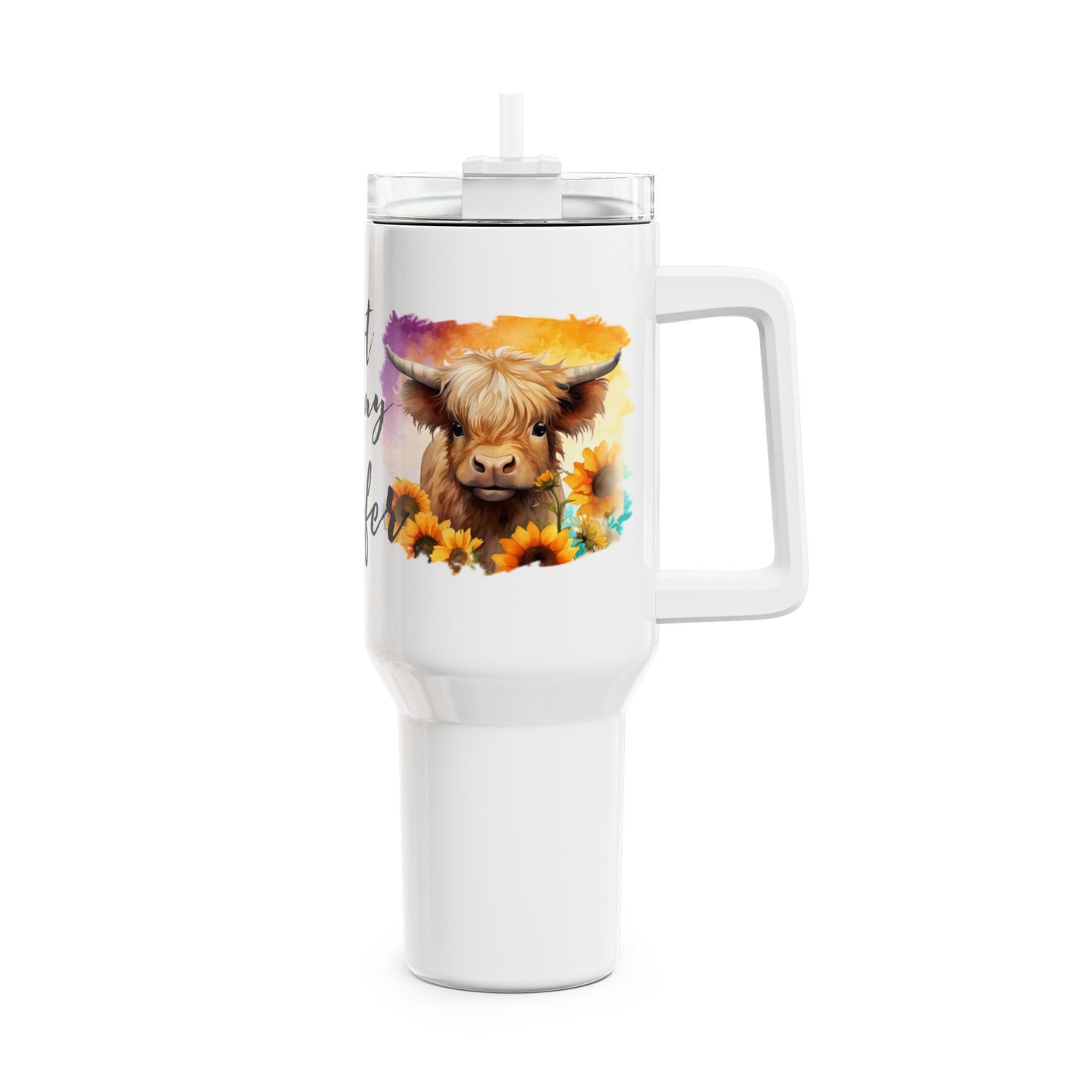 Highland Cow Tumbler, 40oz Insulated Mug, Not Today Heifer Drinkware, Cute Farmhouse Style Tumbler, Sunflower Cow Tumbler