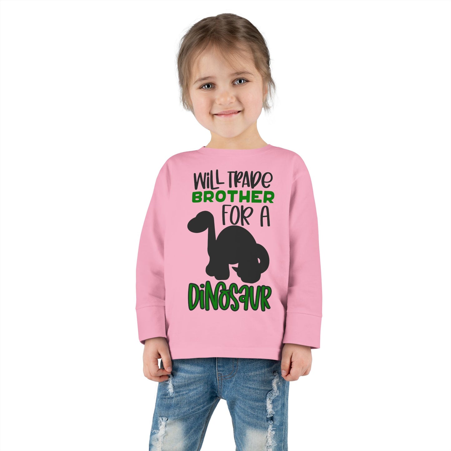 Dinosaur-Themed Toddler Long Sleeve Tee - 'Will Trade Brother for a Dinosaur', Cute Kids' Apparel, Birthday Gift, Toddler Fashion, [...]