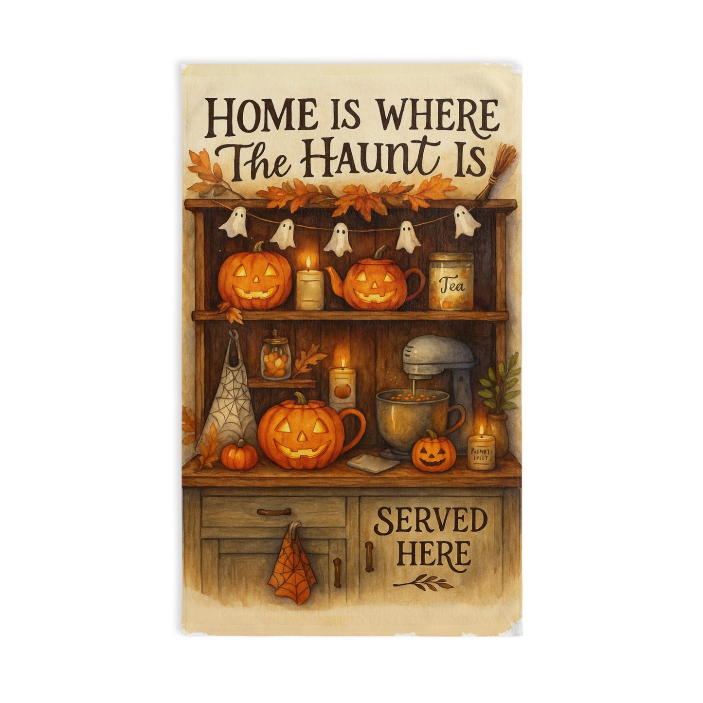 Halloween Hand Towel, Autumn Decor, Cozy Kitchen Accessory, Fall Home Textile, Ghostly Kitchen Towel