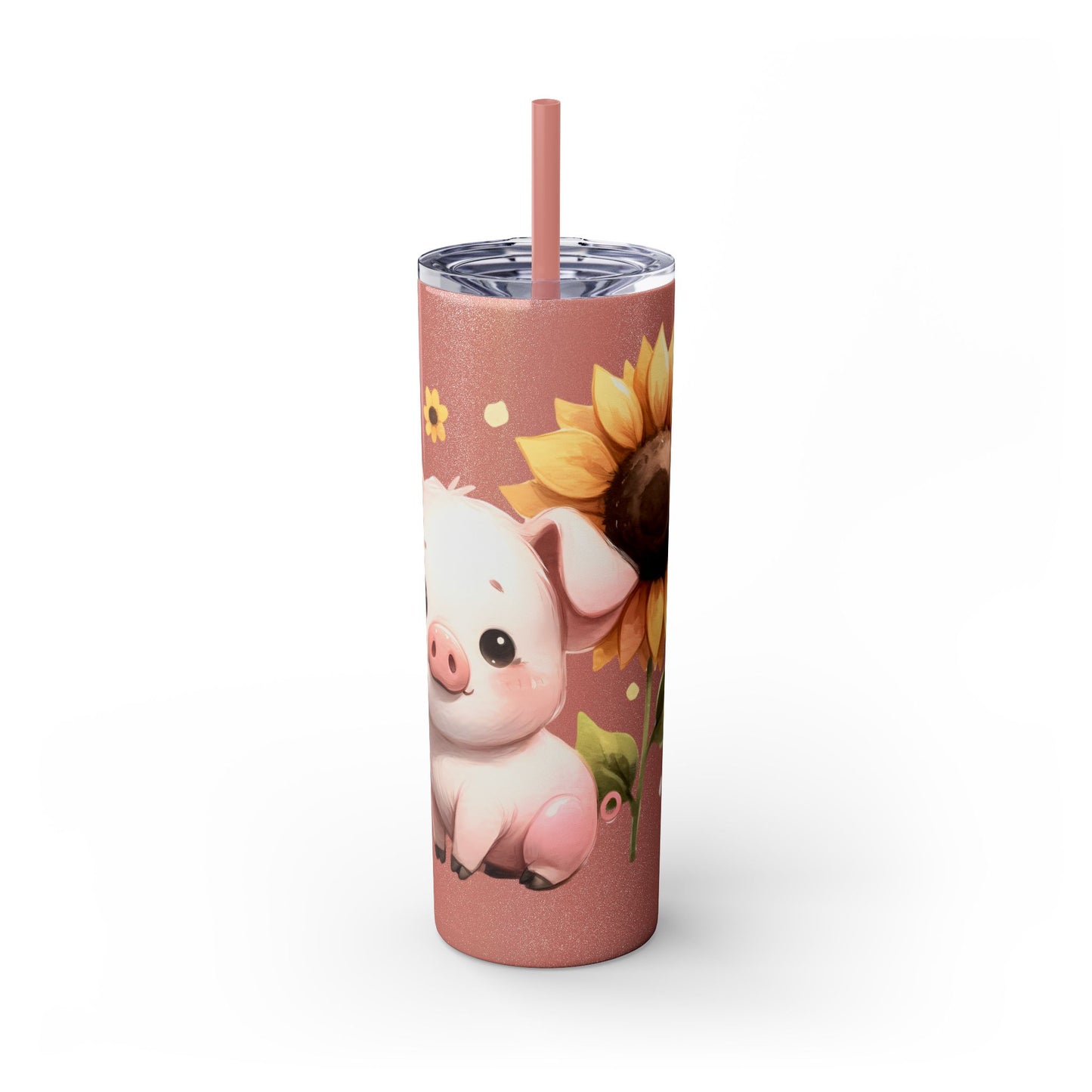 Cute Piggy Skinny Tumbler with Straw, Pig Tumbler, Sunflower Cup, Farmhouse Decor, Gift for Animal Lovers, Fun Drinkware