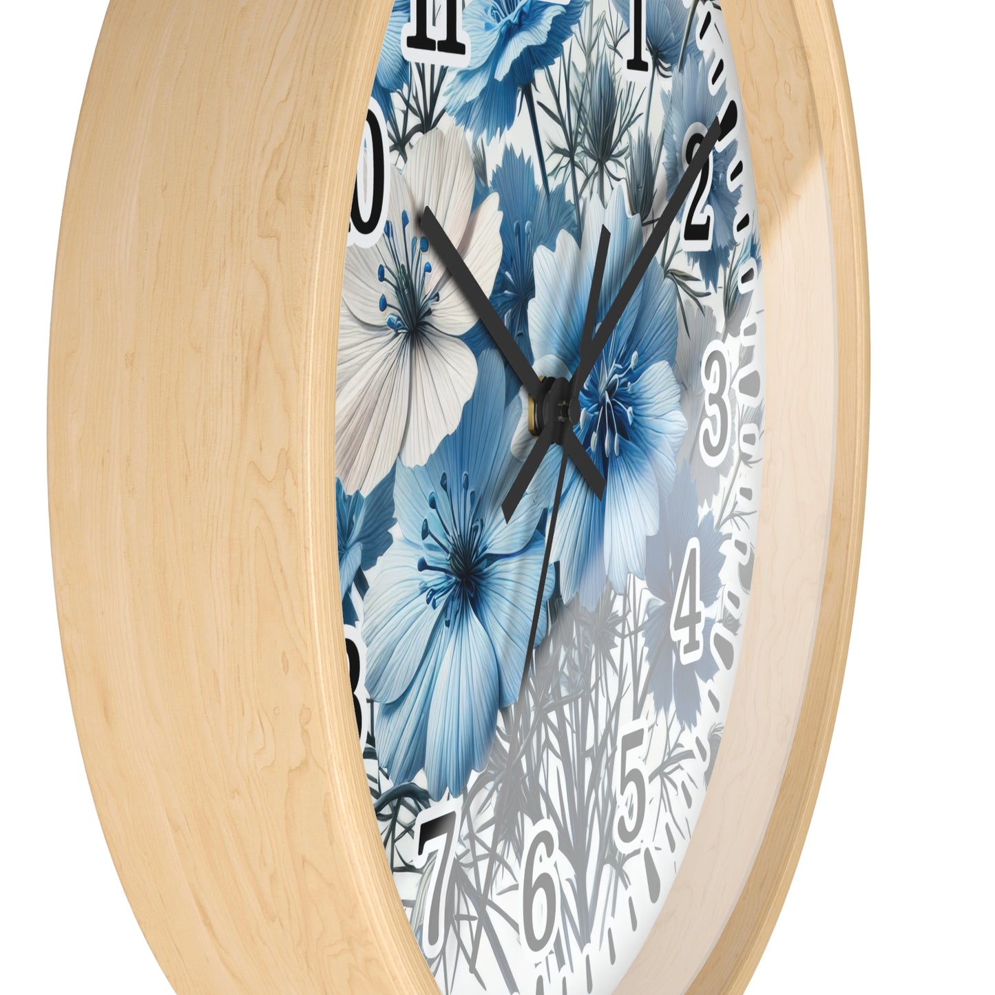 Floral Blue Wall Clock - Elegant Home Decor, Timeless Gift, Stylish Timepiece, Flower-Inspired Design, Perfect for Housewarming