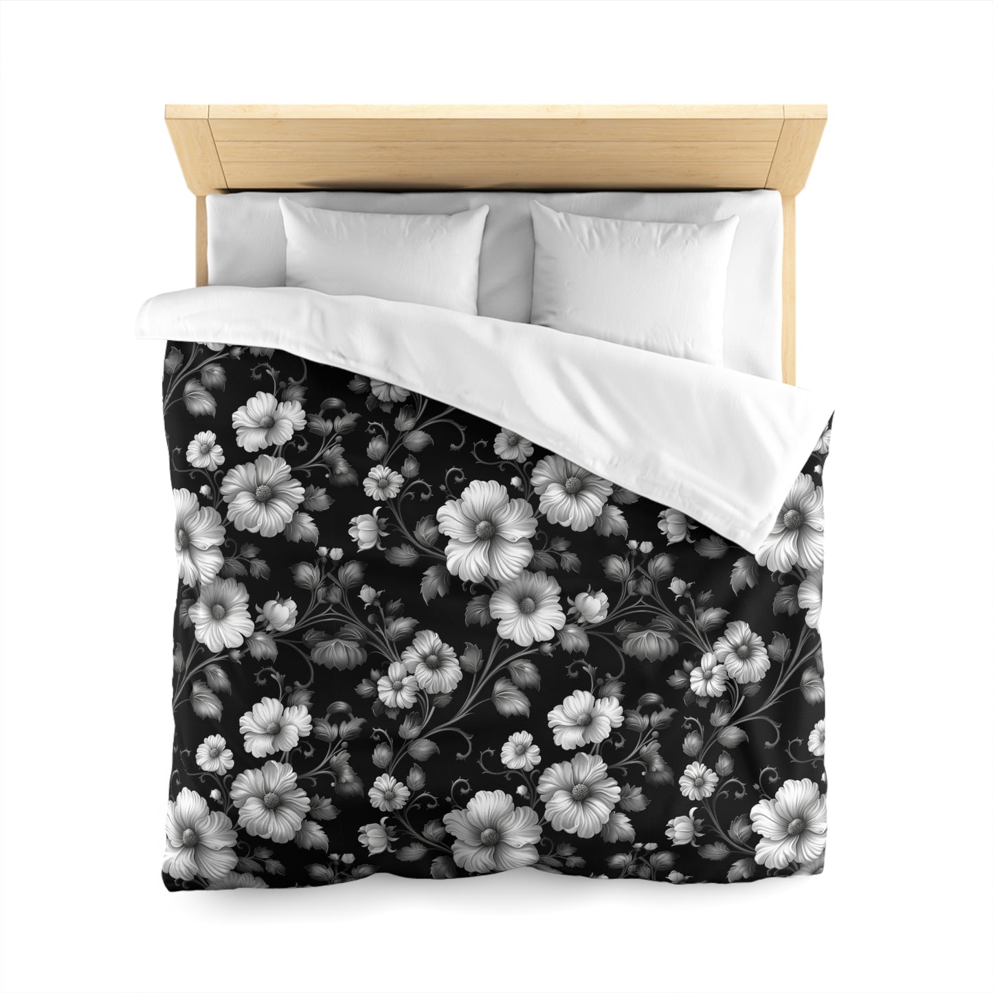 Floral Microfiber Duvet Cover | Elegant Black & White Bedding, Boho Home Decor, Gift for Her, Cozy Bedroom Essentials, Floral Decor
