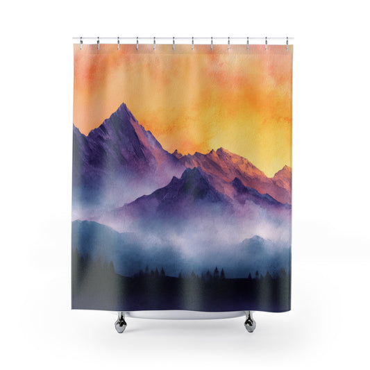 Mountain Sunset Shower Curtain, Bathroom Decor, Nature-Inspired Gift, Bohemian Style, Home Aesthetic