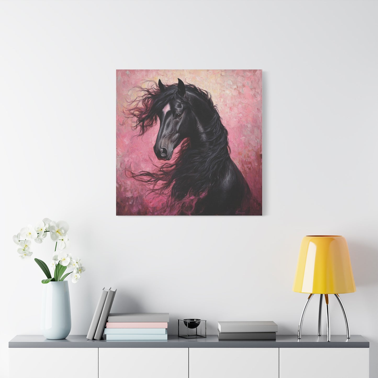 Black Horse Framed Canvas Wall Art, Equine Decor, Equestrian Gift, Horse Lover Home Decor, Rustic Wall Art, Animal Painting