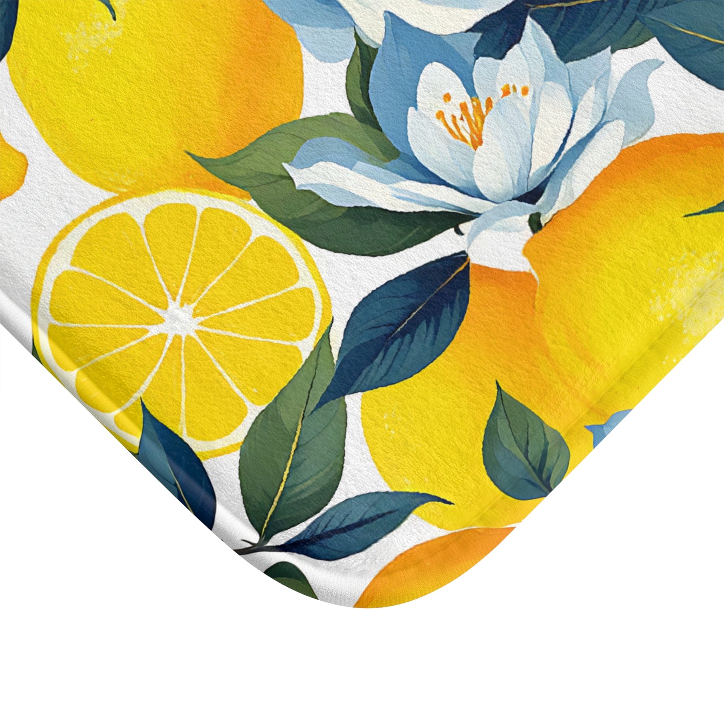 Vibrant Lemon Floral Bath Mat | Citrus Home Decor, Bathroom Accessory, Summer Vibes, Gift for Her, Kitchen Rug